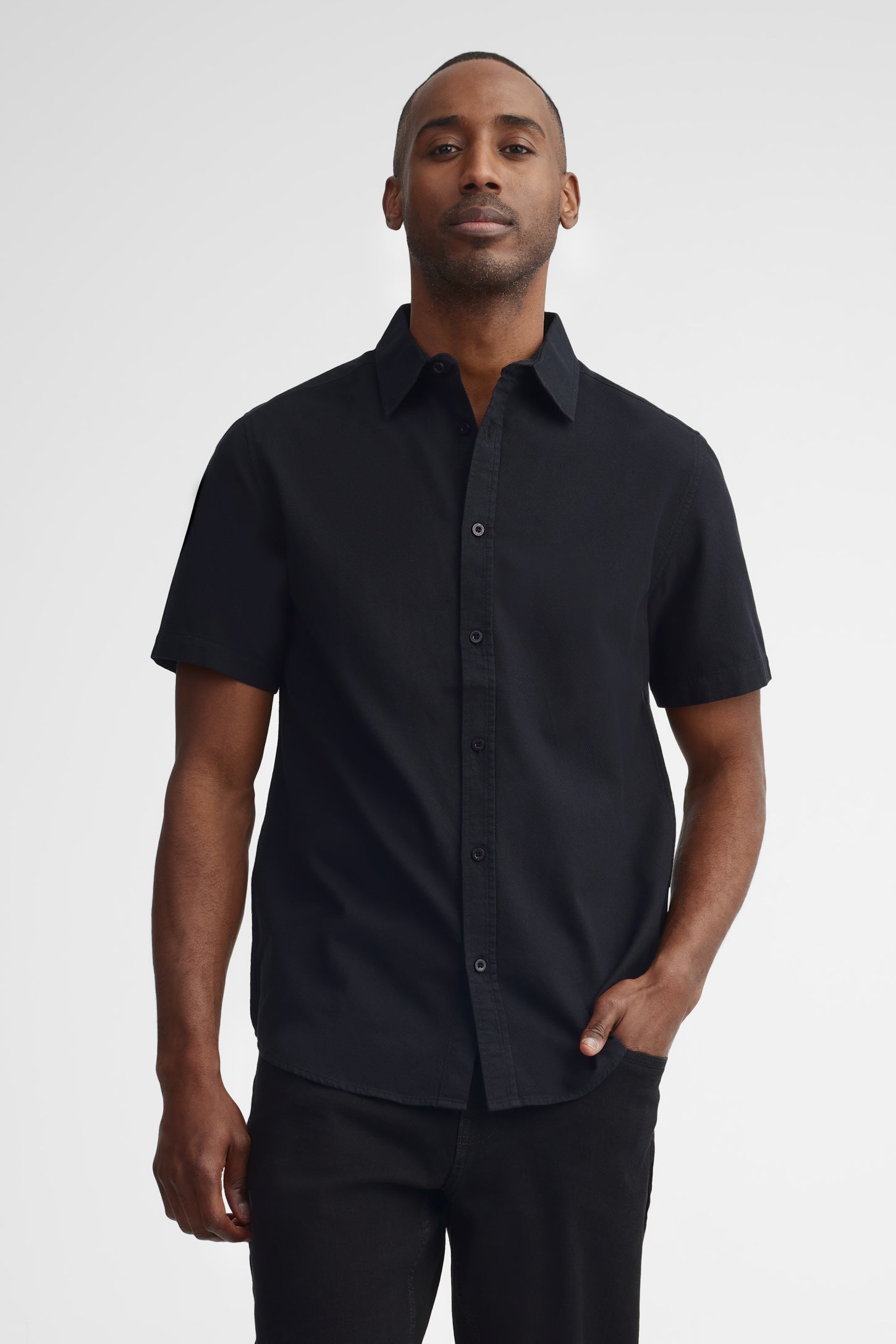 Chemise manches courtes coupe régulière coton - Homme && NOIR