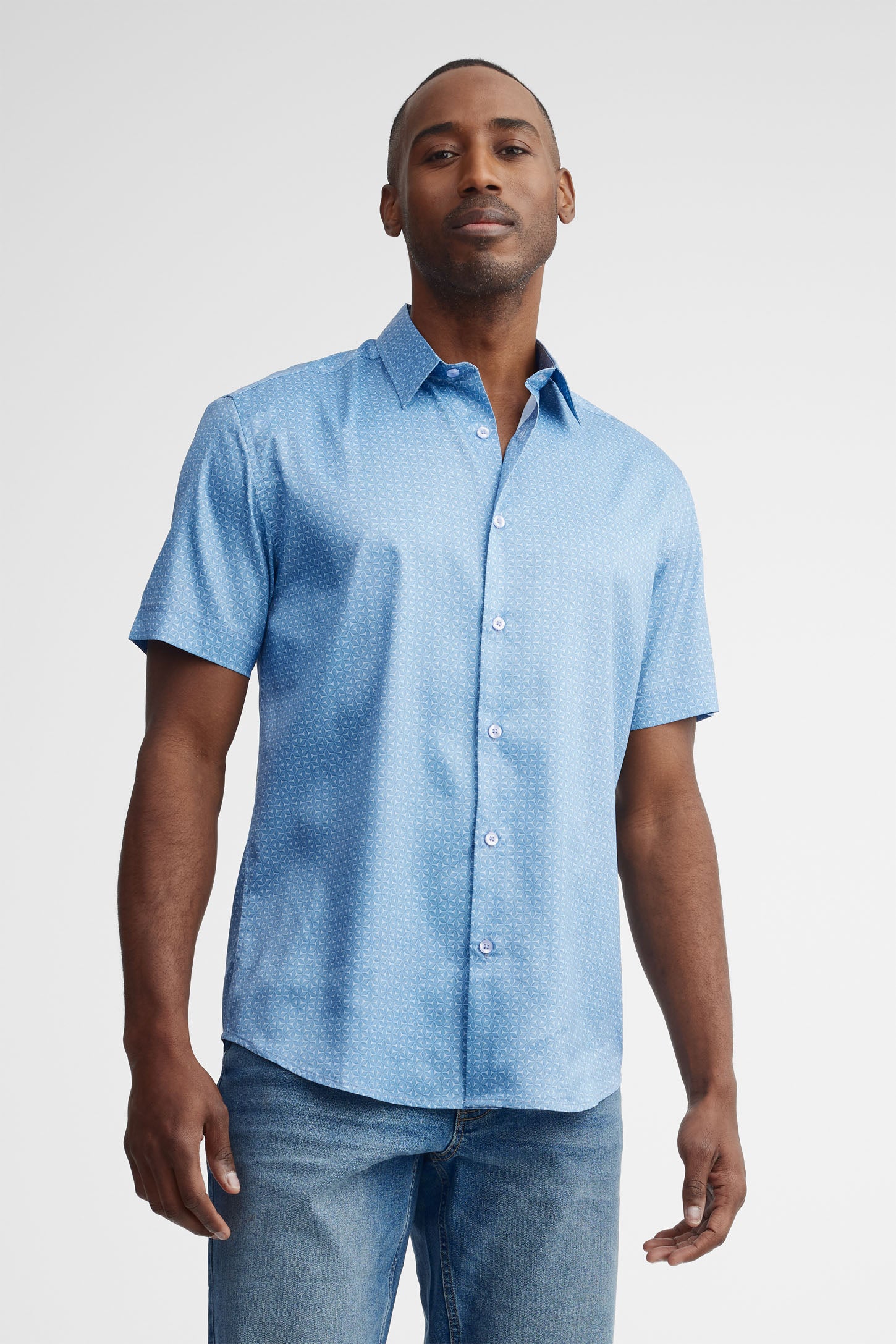 Chemise manches courtes microfibre - Homme && BLEU MULTI