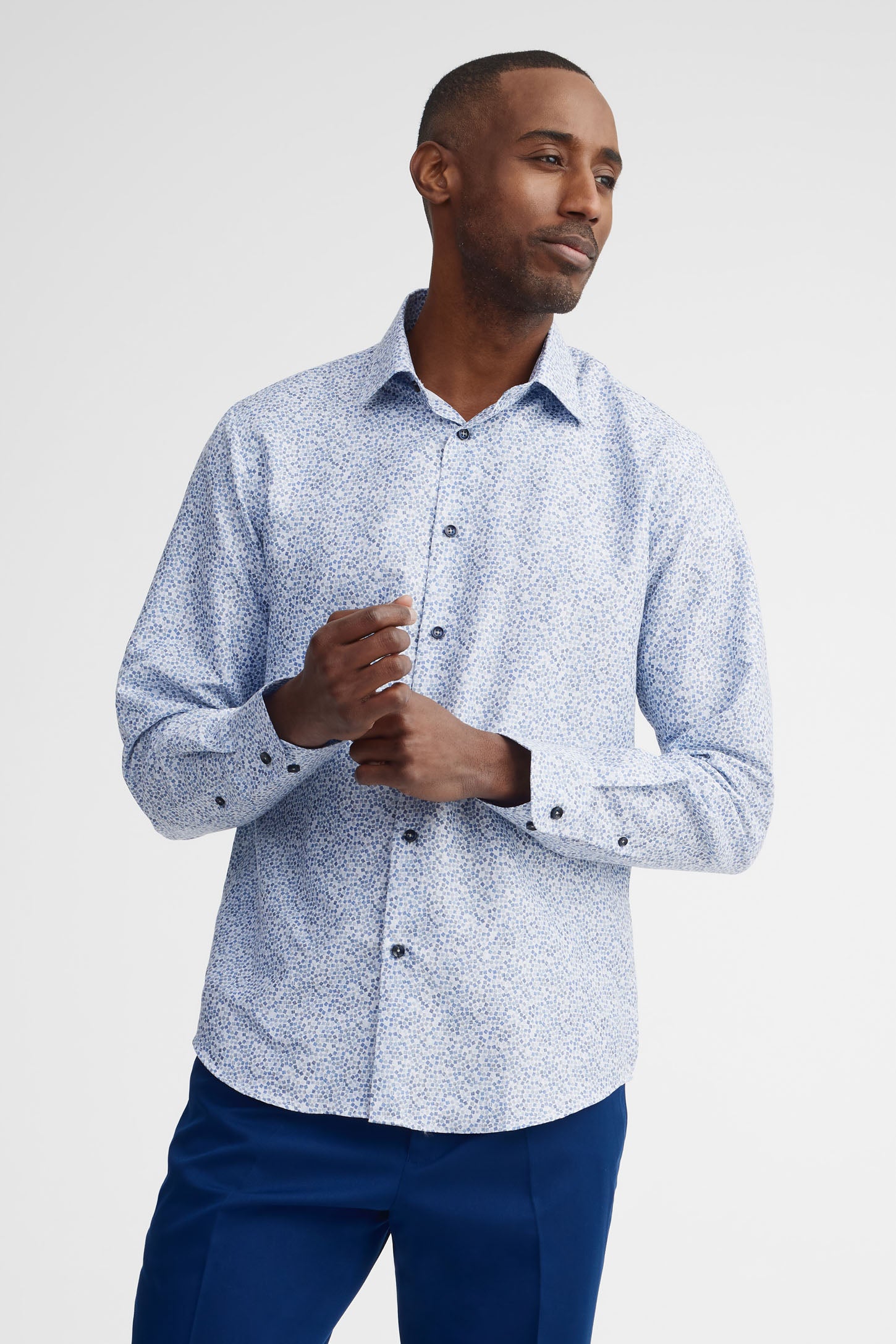 Chemise imprimée coupe ajustée - Homme && BLEU MULTI