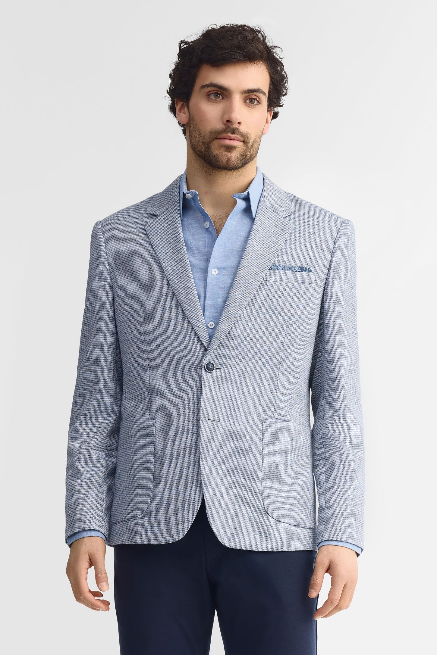 Veston tricot pied-de-poule habillé - Homme && BLEU MULTI