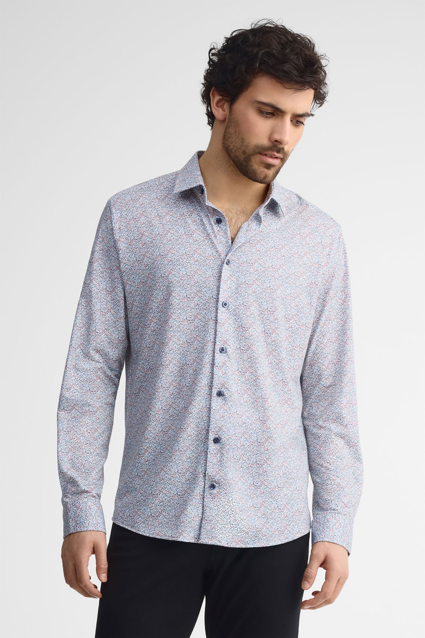 Chemise imprimée coupe ajustée habillé - Homme && BLEU MULTI
