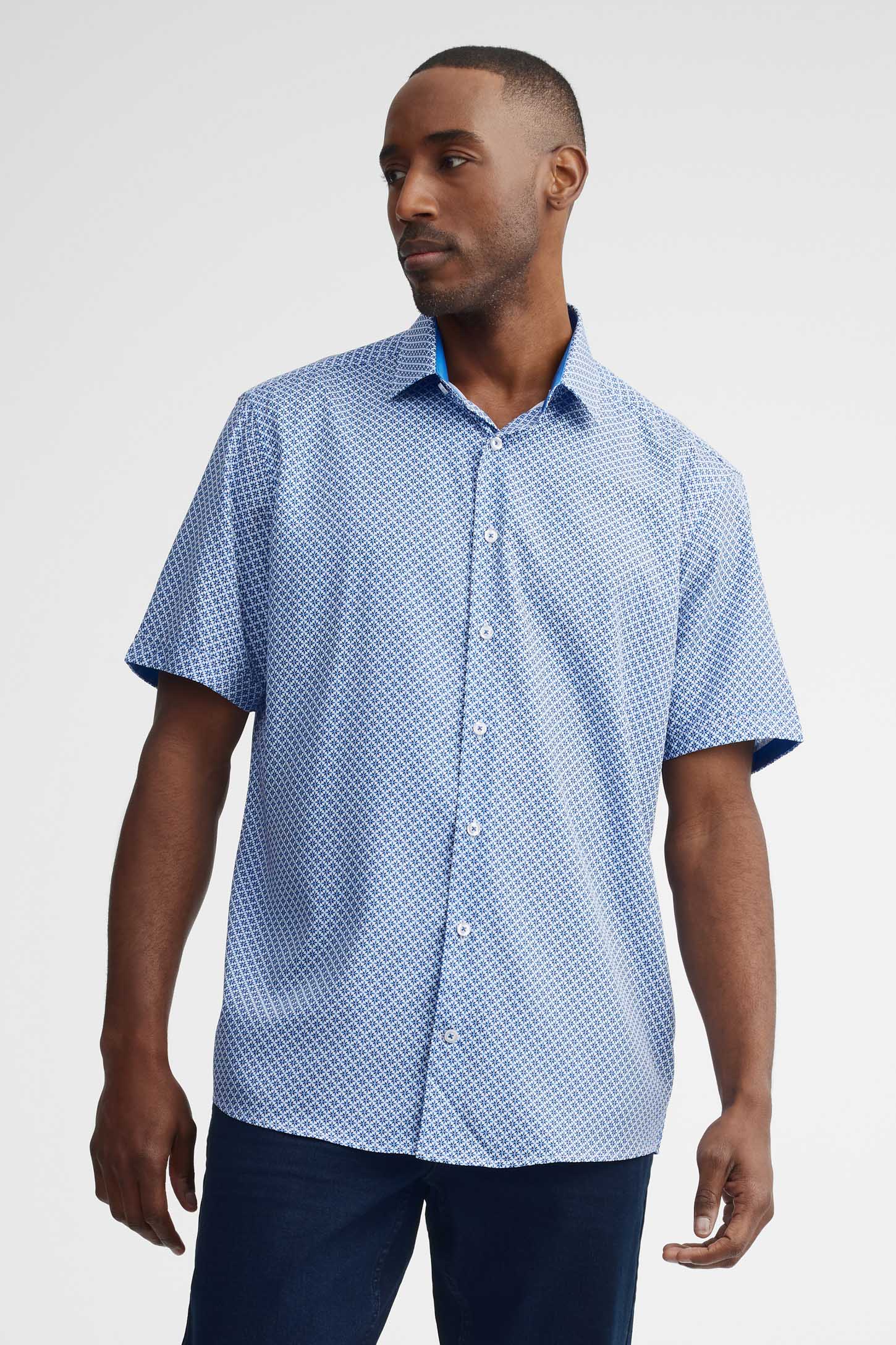 Chemise manches courtes coupe régulière - Homme && BLEU MULTI