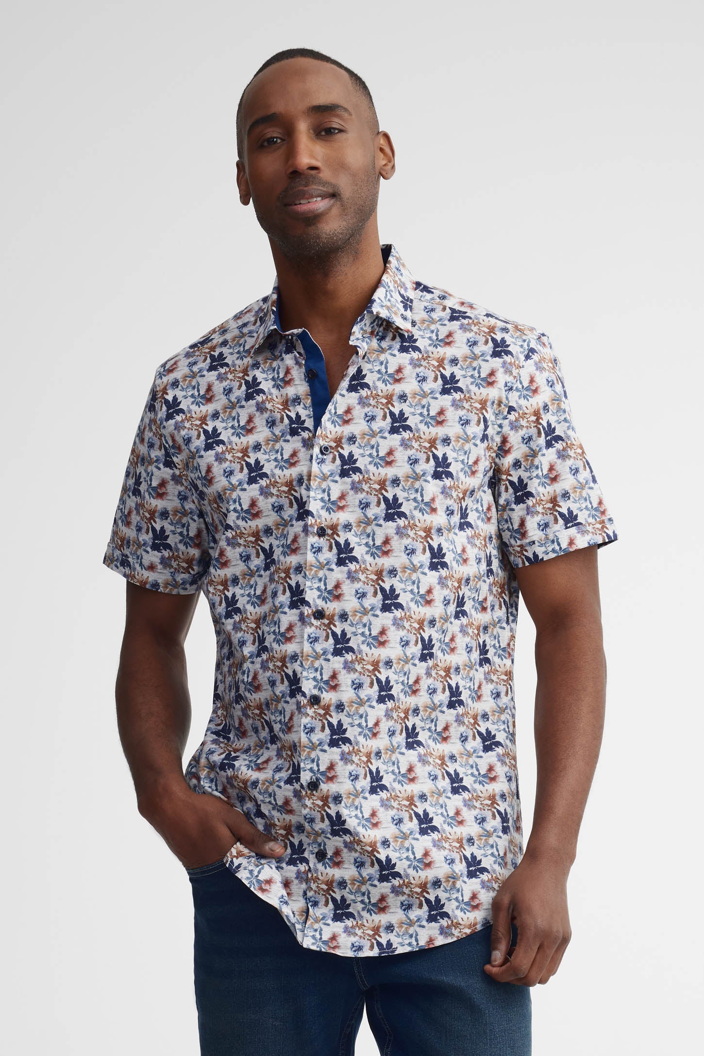 Chemise manches courtes coupe ajustée - Homme && GRIS MULTI