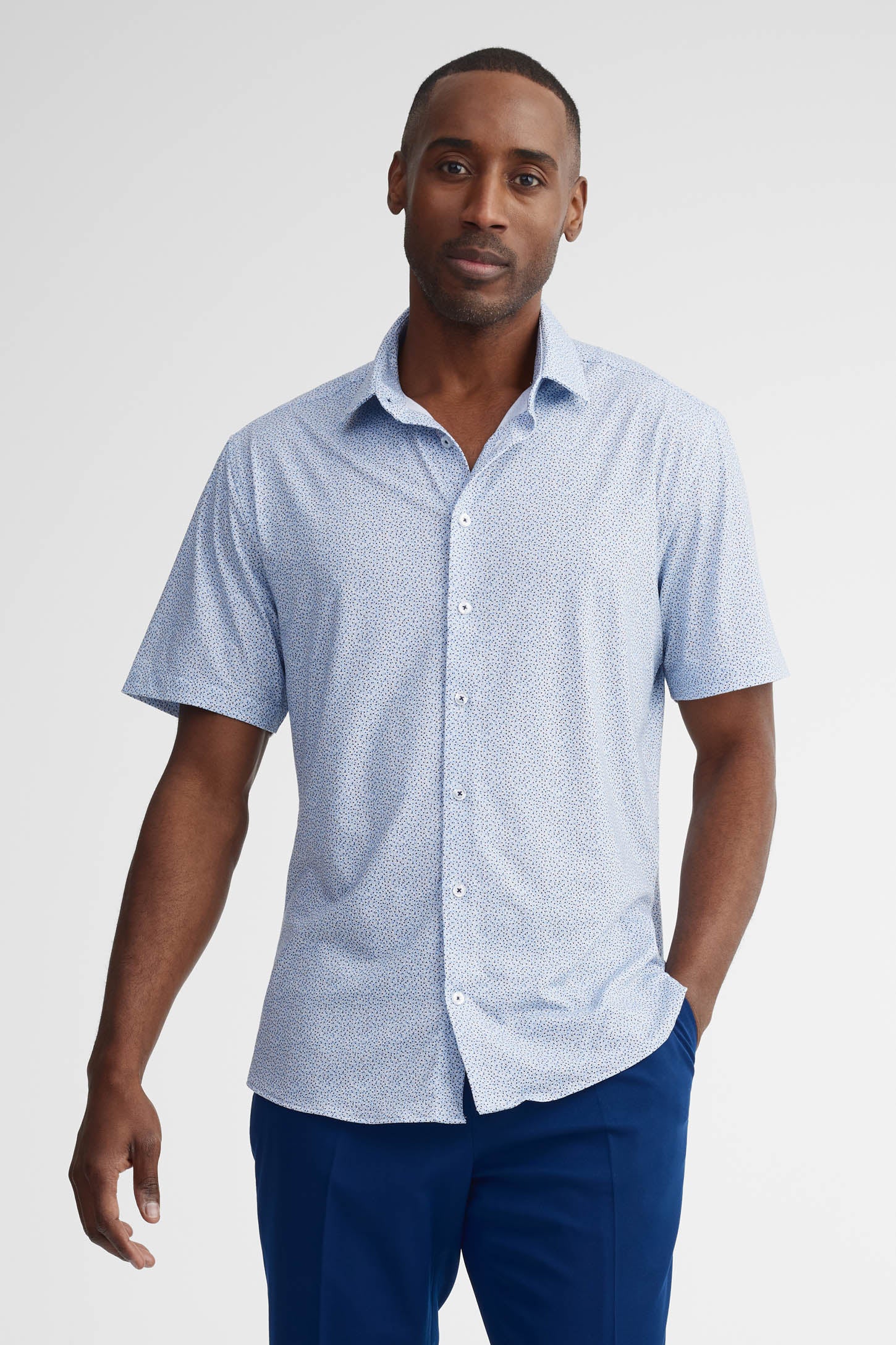 Chemise manches courtes coupe ajustée - Homme && BLEU MULTI