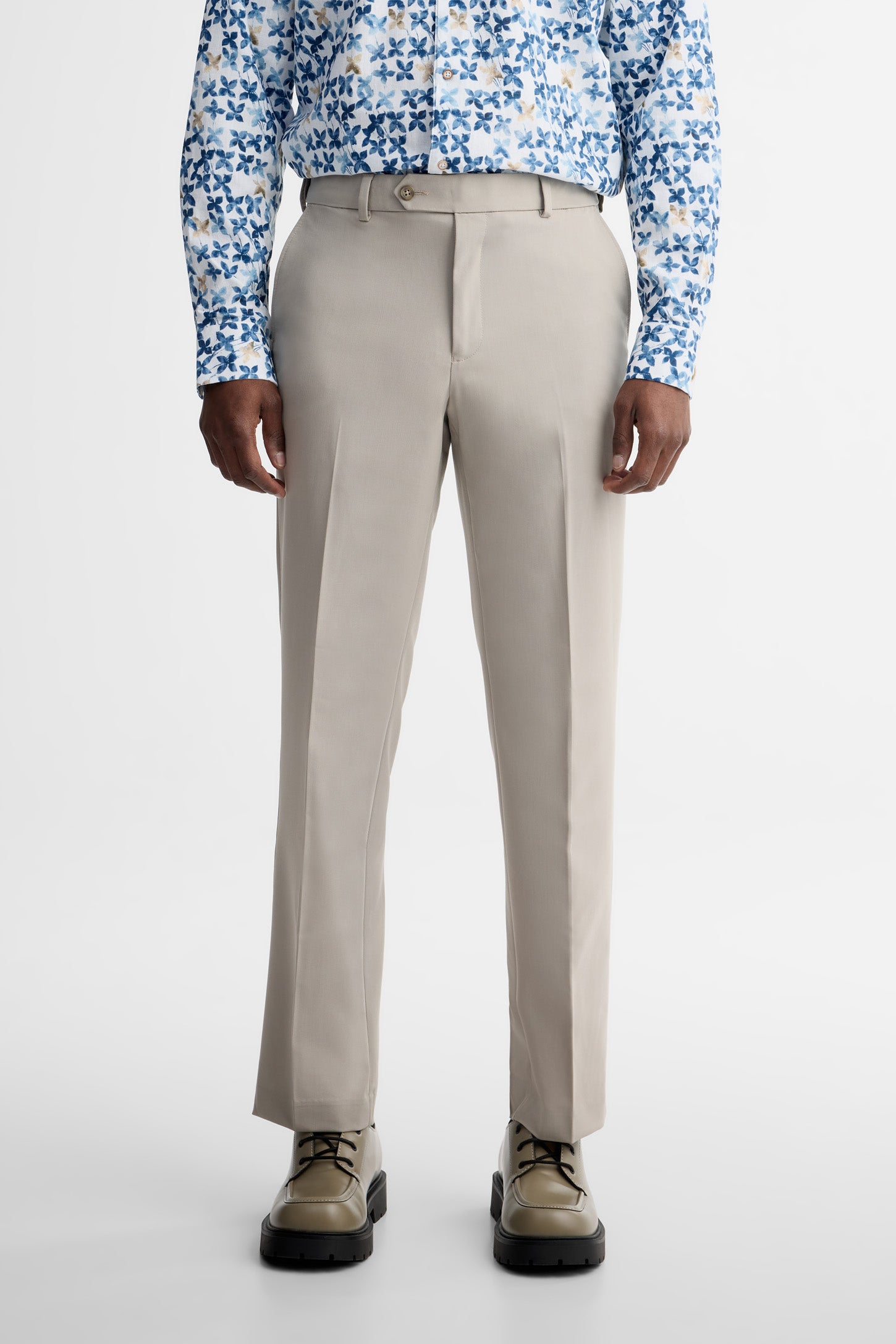 Pantalon coupe régulière en twill extensible - Homme && BEIGE