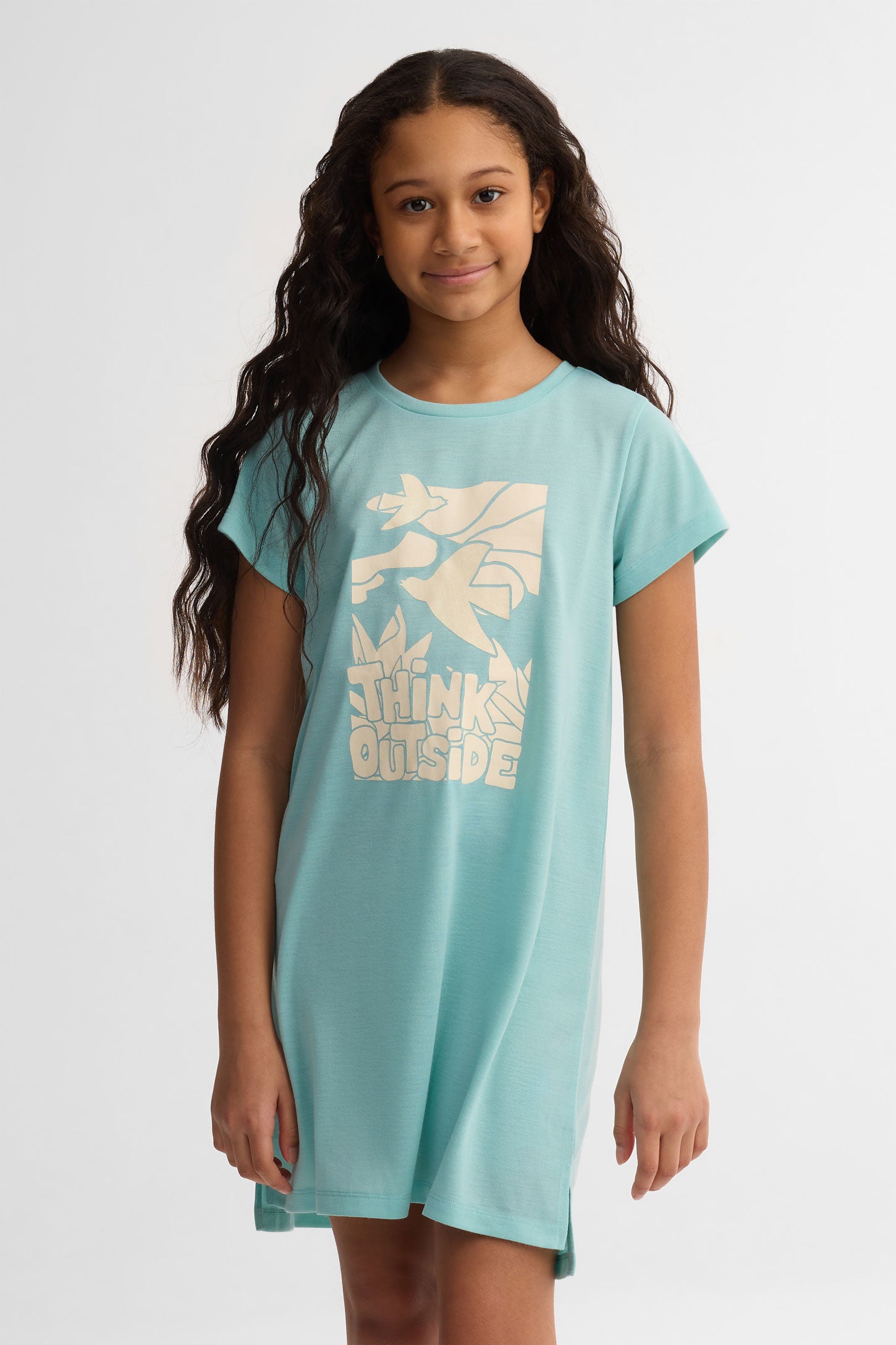 Robe de nuit manches courtes imprimé - Ado fille && TURQUOISE