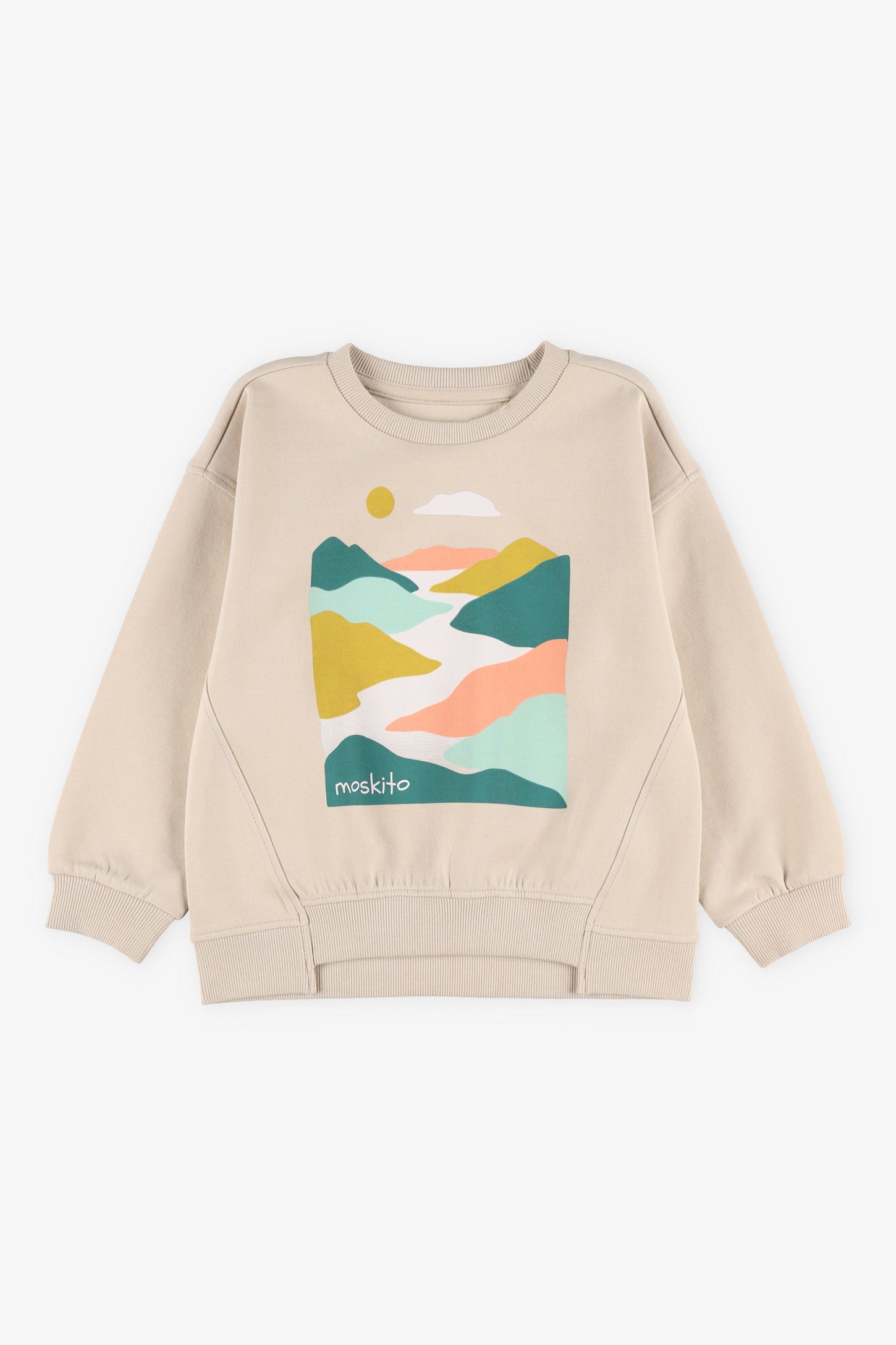 Chandail col rond coton ouaté - Enfant fille && BEIGE