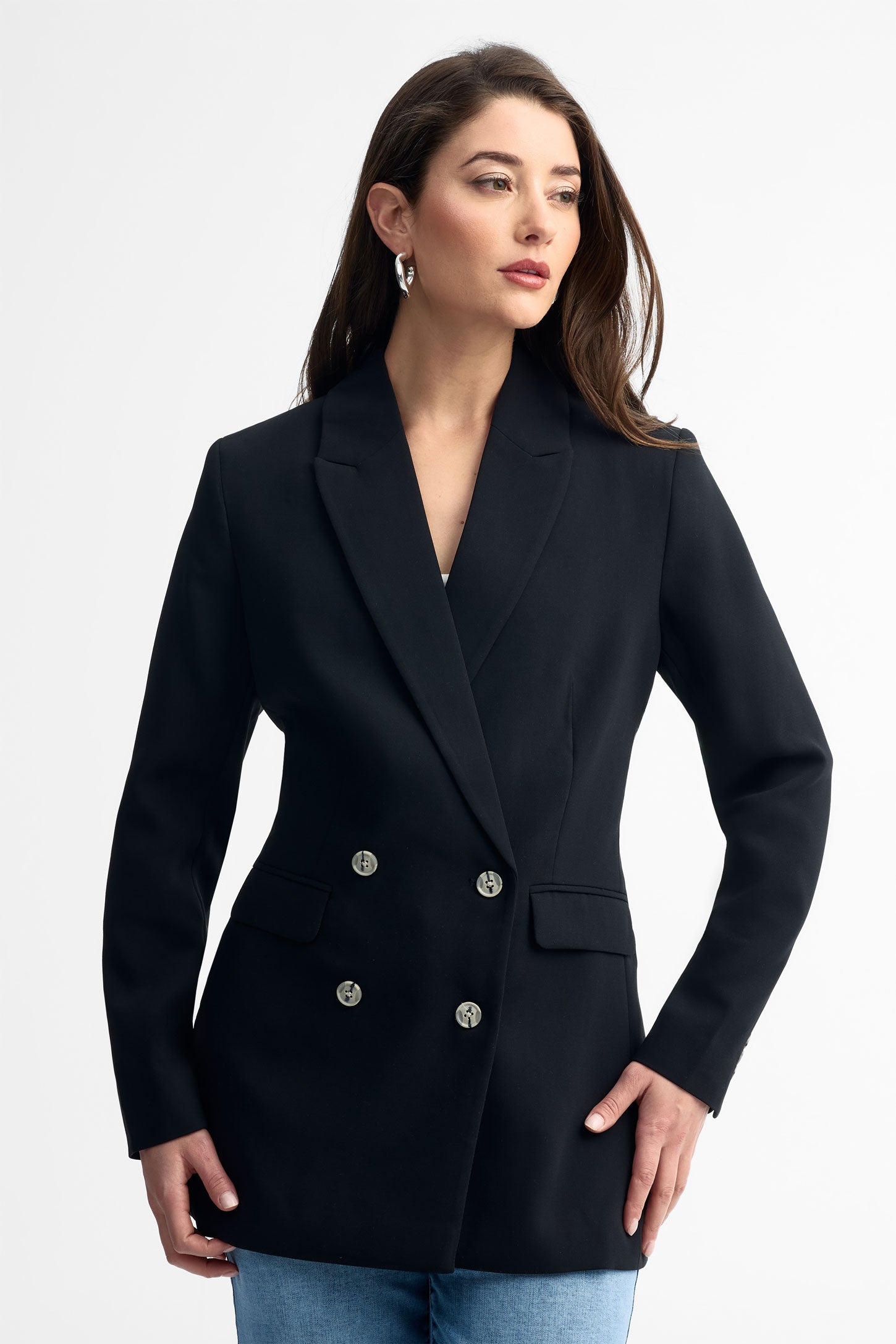 Veston long en crêpe - Femme && NOIR