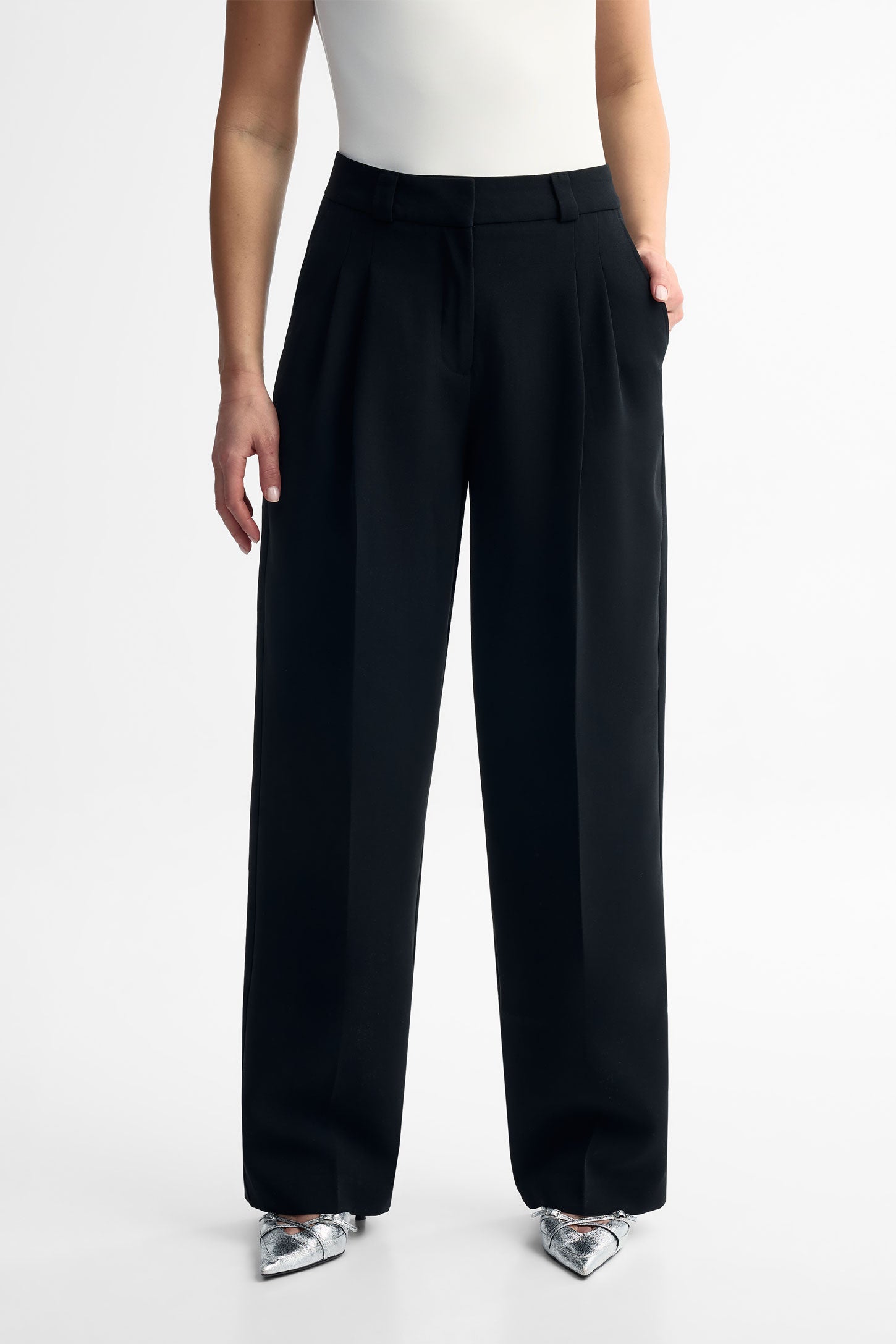 Pantalon taille haute jambe large - Femme && NOIR