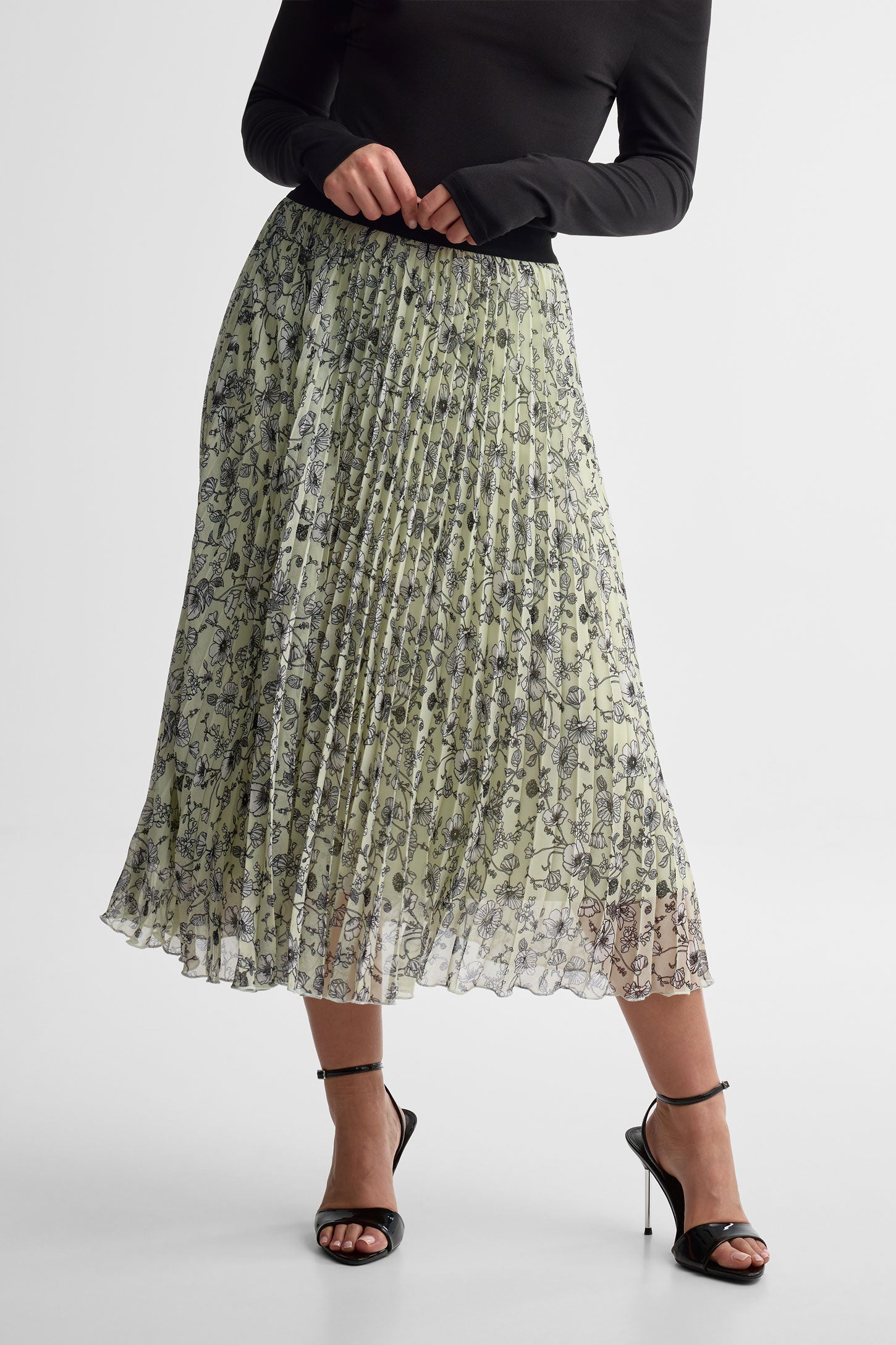 Jupe longue à plis florale - Femme && VERT/MULTI
