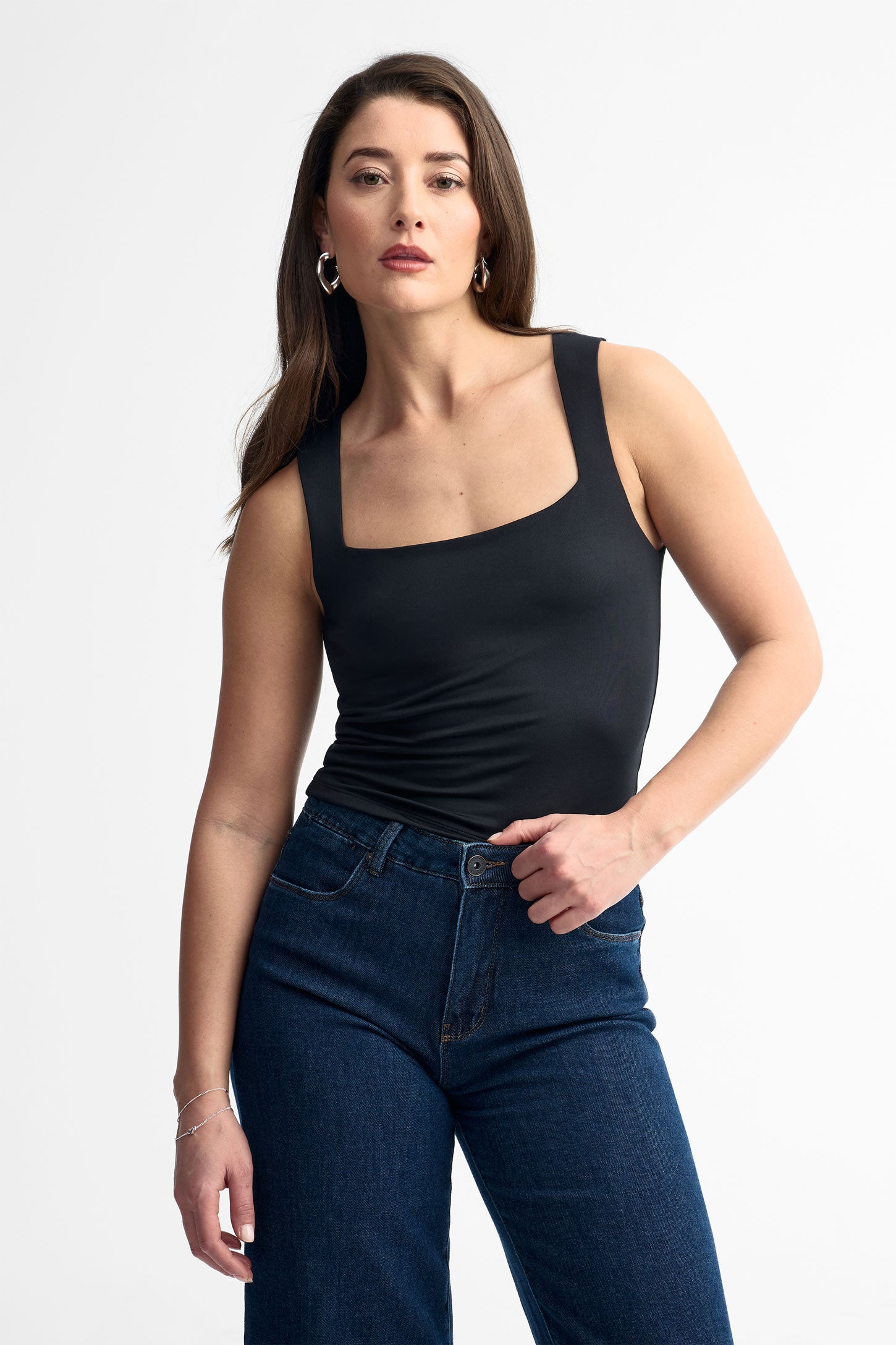 Camisole col carré coupe ajustée - Femme && NOIR