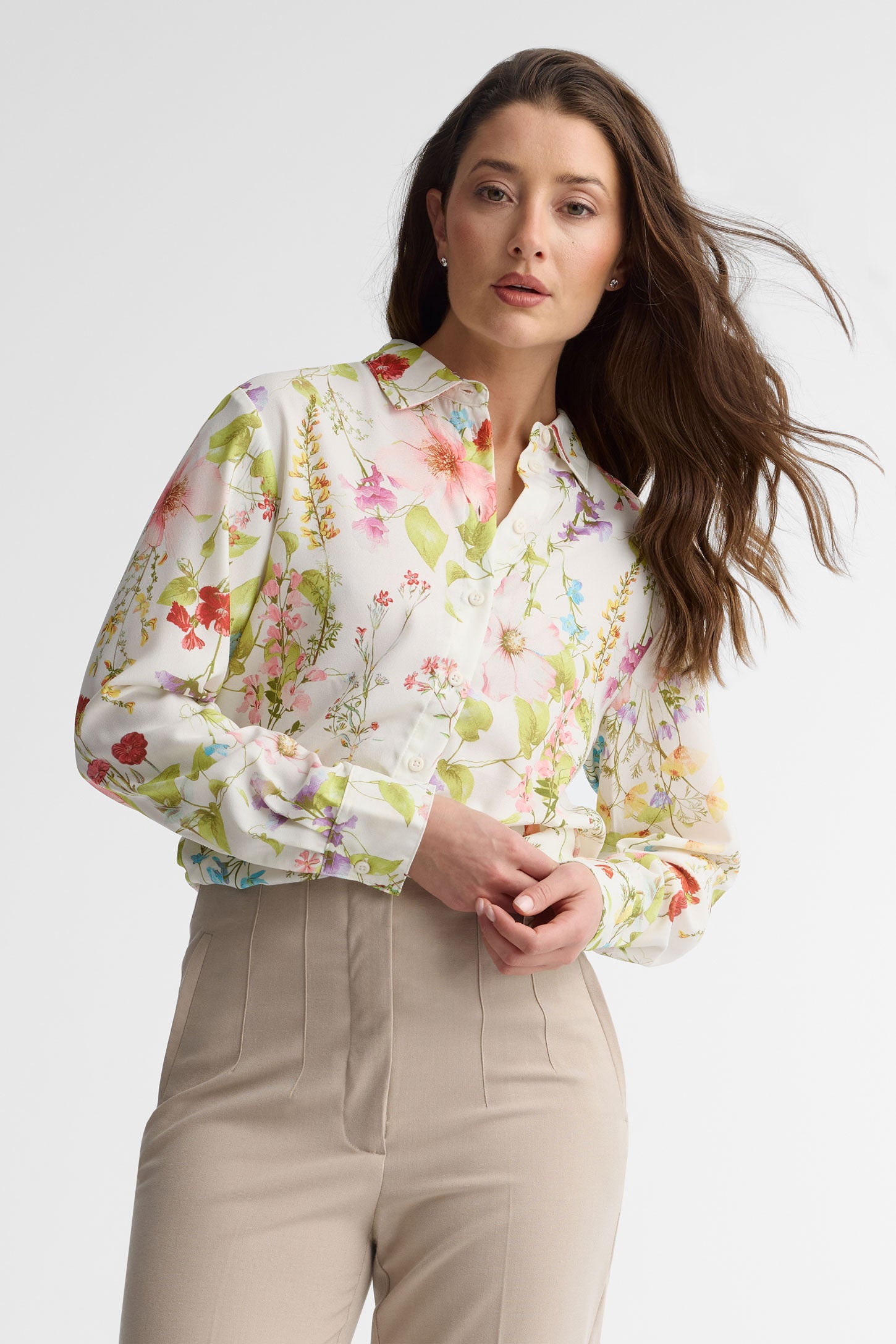 Chemise manches longues florale - Femme && BLANC MULTI