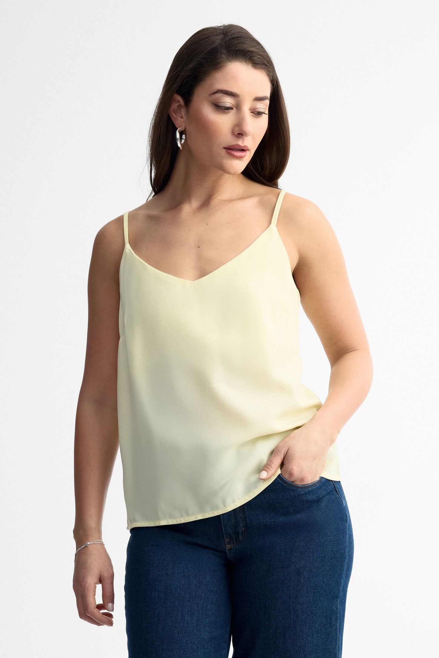 Camisole bretelles fines crêpe - Femme && JAUNE PALE