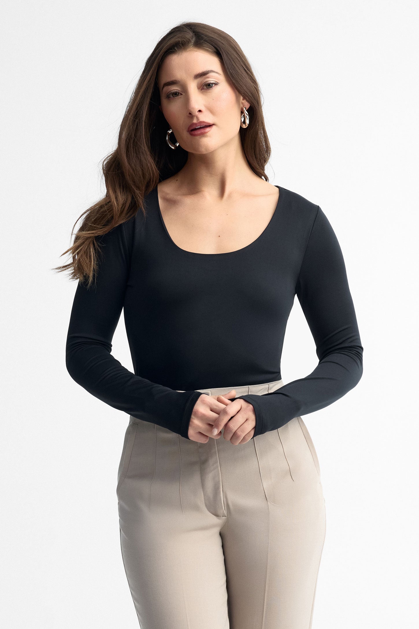 Chandail col dégagé manches longues - Femme && NOIR