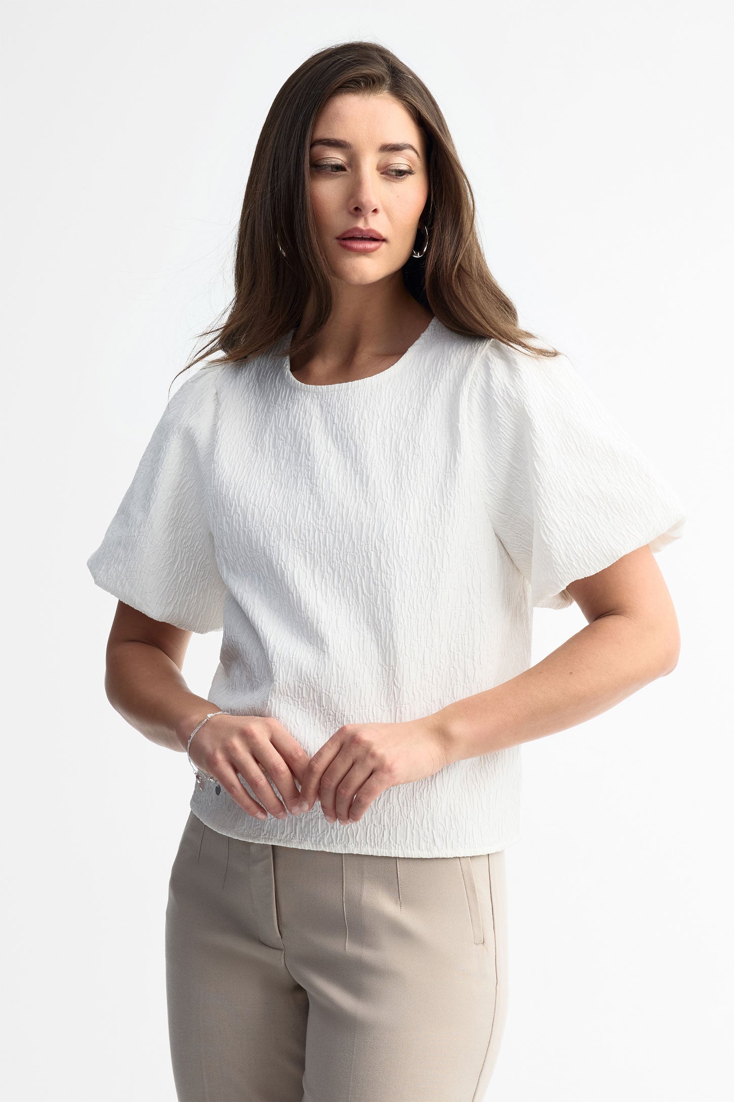 Chemisier manches bulles courtes - Femme && BLANC