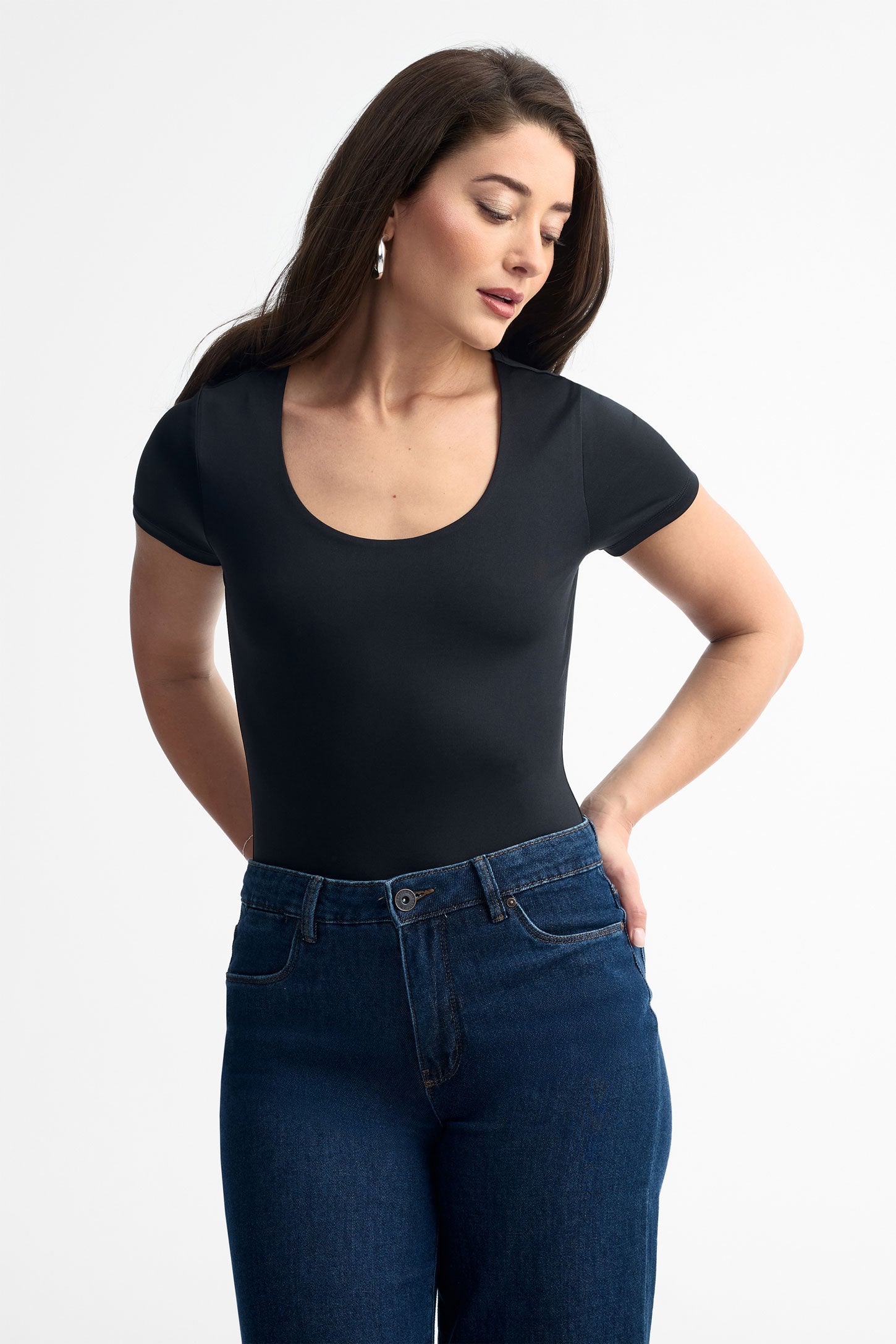 Justaucorps manches courtes col dégagé - Femme && NOIR