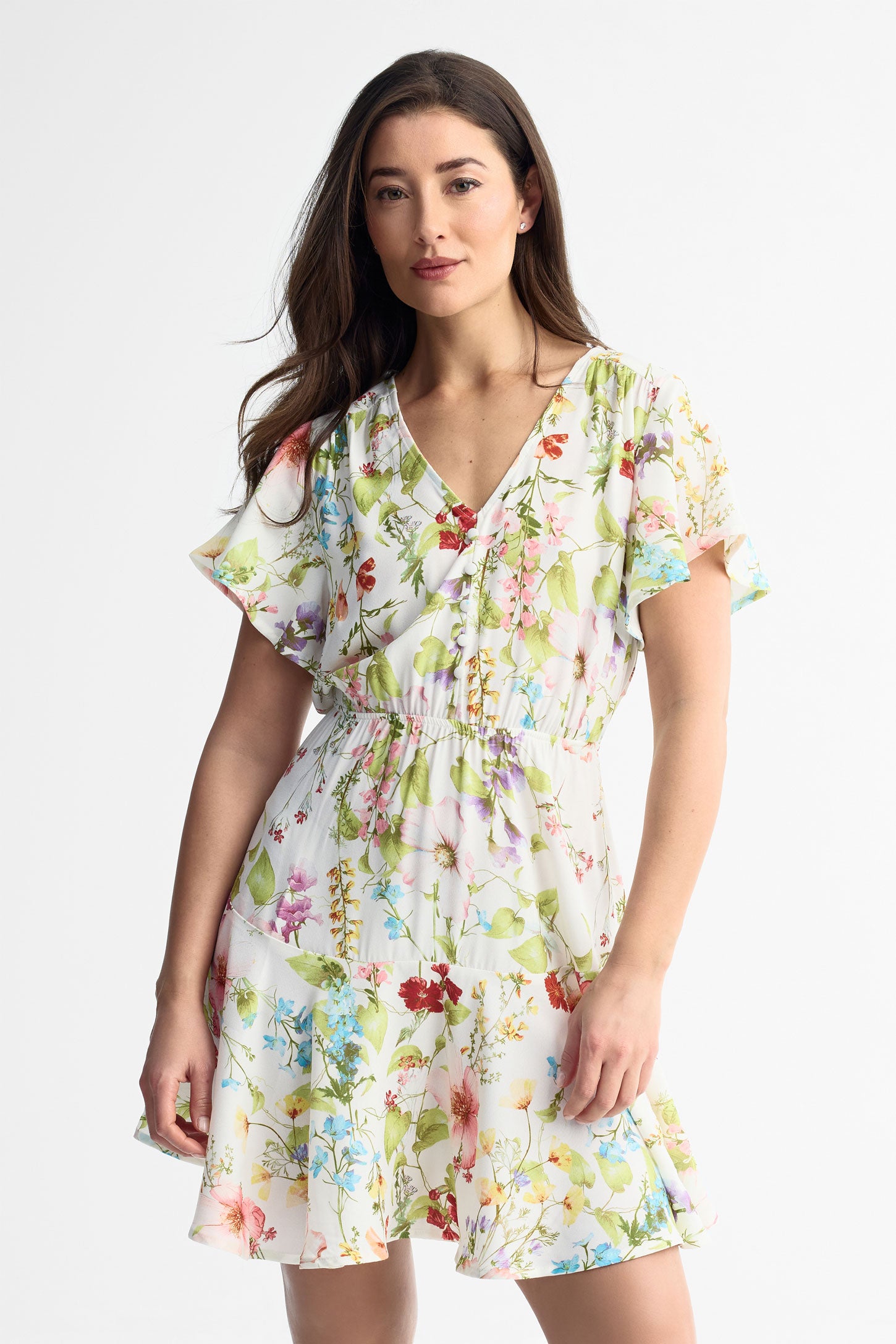 Robe courte à volants - Femme && BLANC MULTI