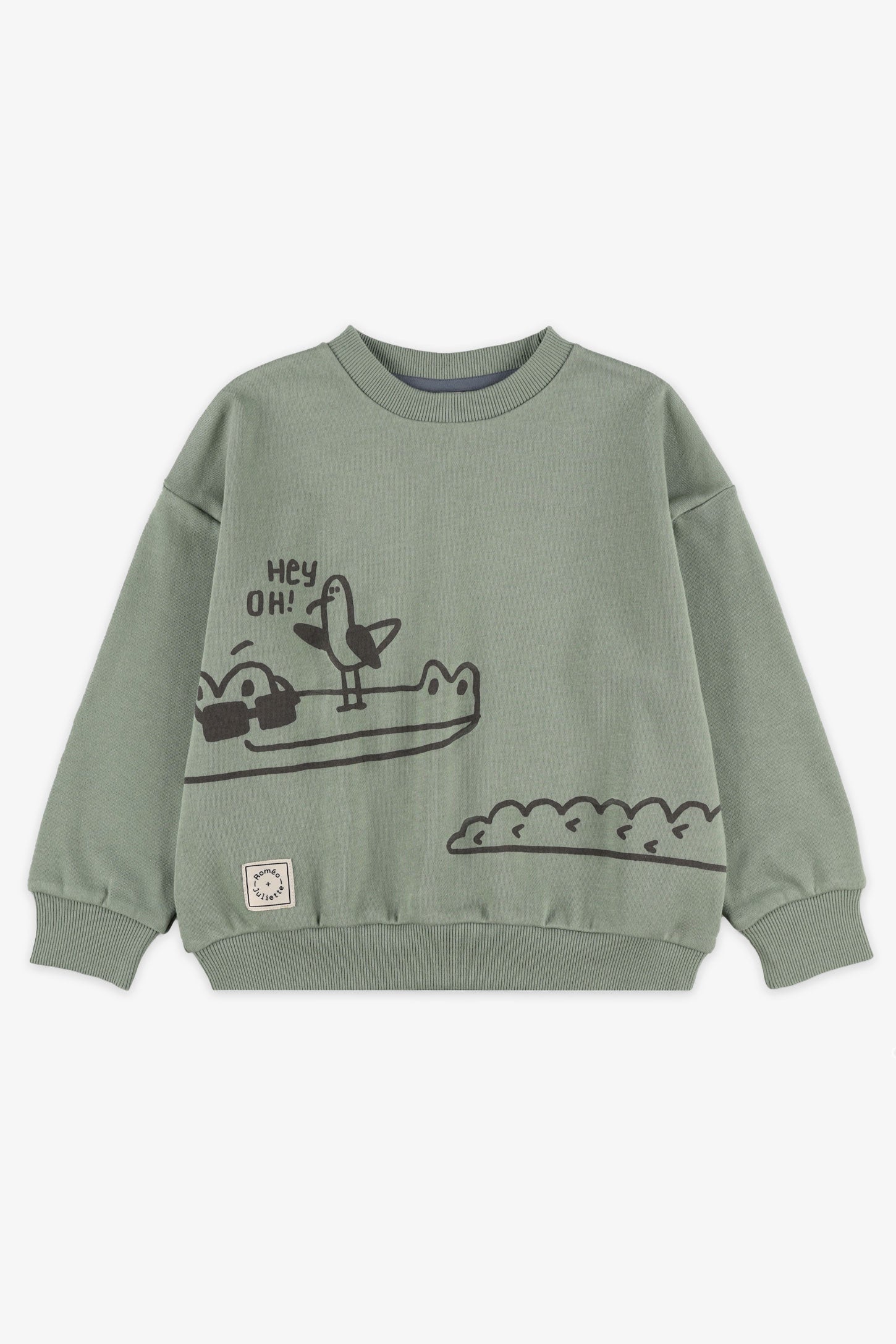 Chandail col rond coton ouaté - Enfant garçon && KAKI