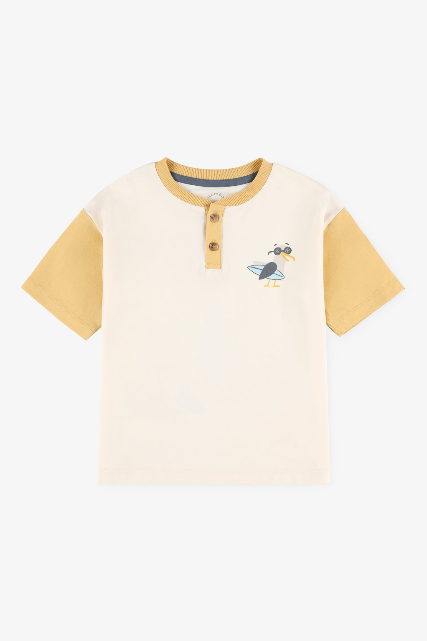 T-shirt col henley coton - Enfant garçon && BEIGE