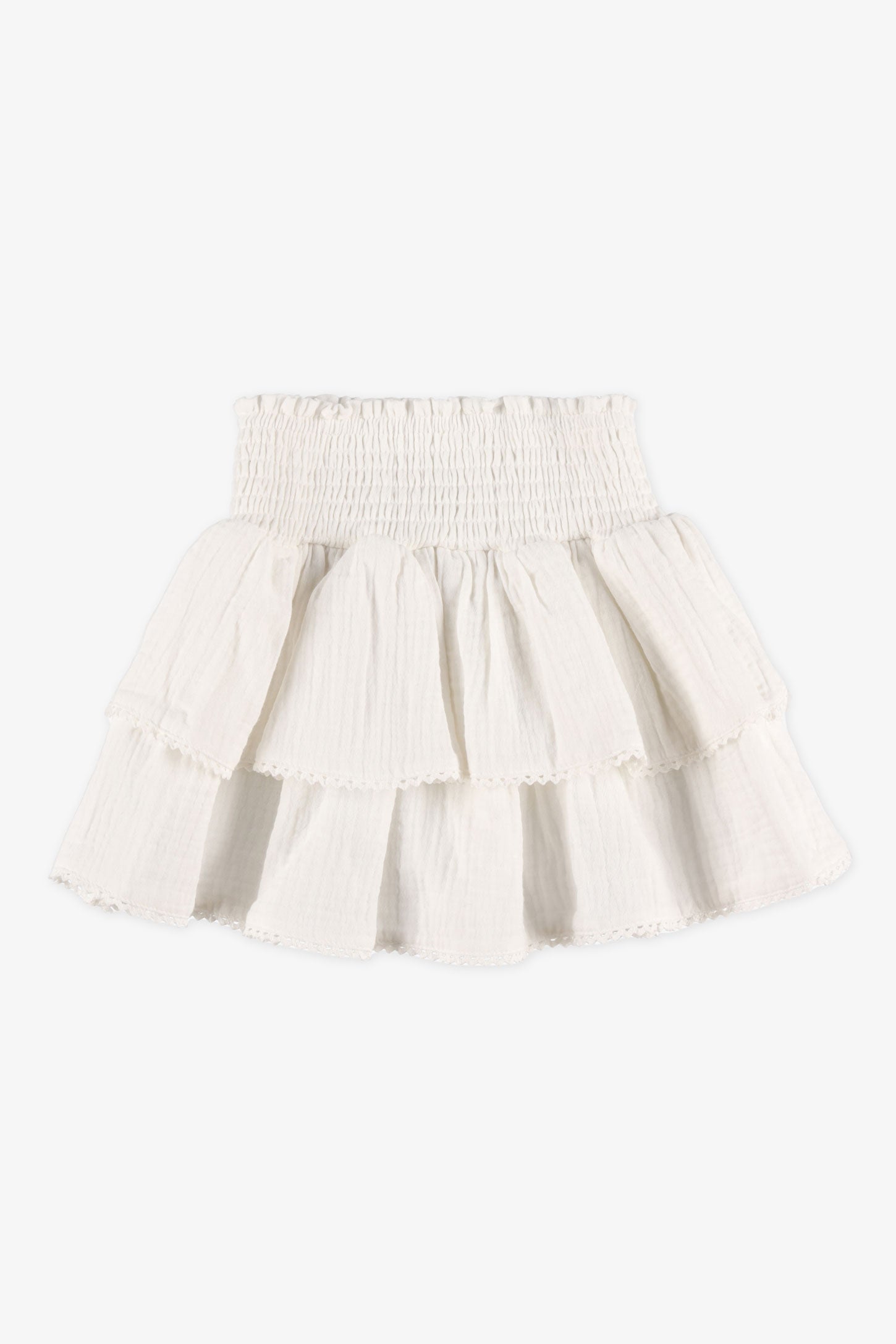Jupe courte nid d'abeille volants étagés - Enfant fille && BLANC