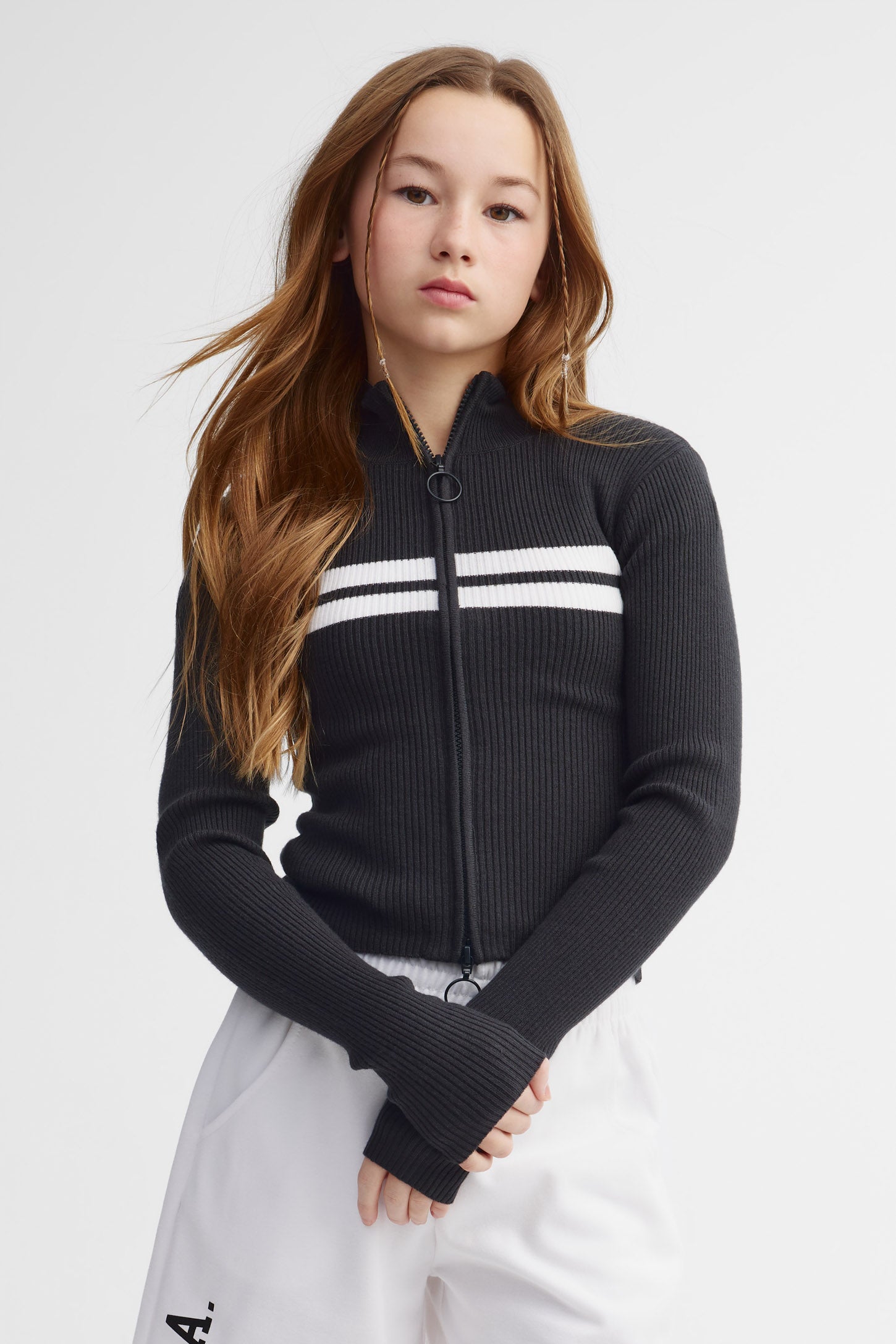 Veste col montant en tricot - Ado fille && NOIR