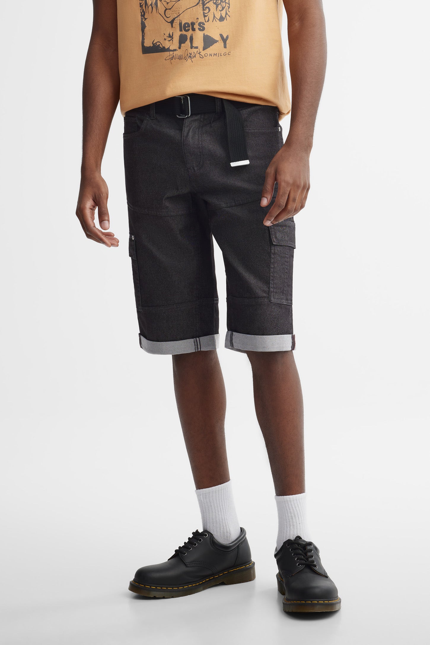 Bermuda cargo en jeans coupe régulière 16'' - Homme && NOIR