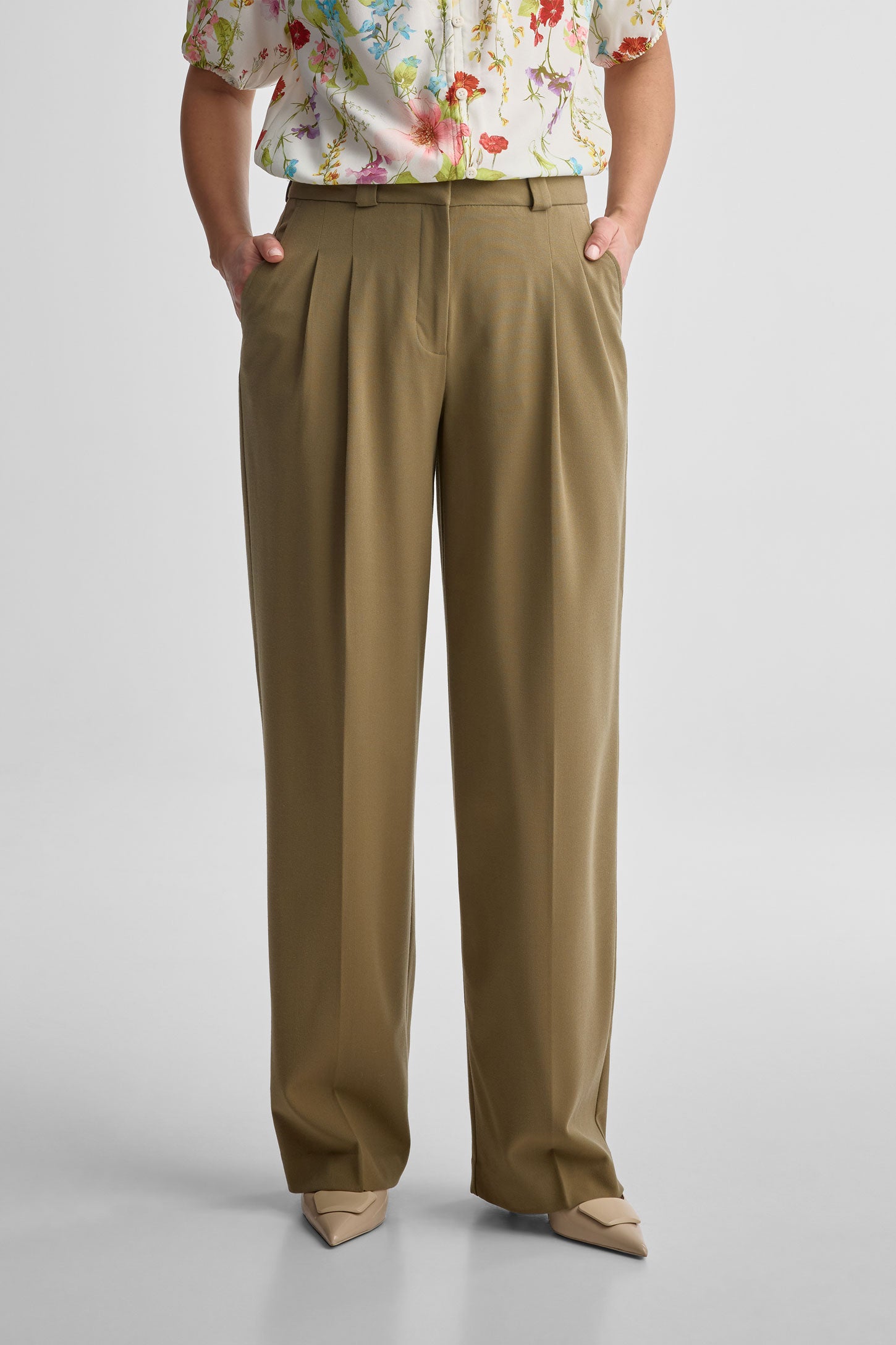 Pantalon taille haute jambe large - Femme && KAKI