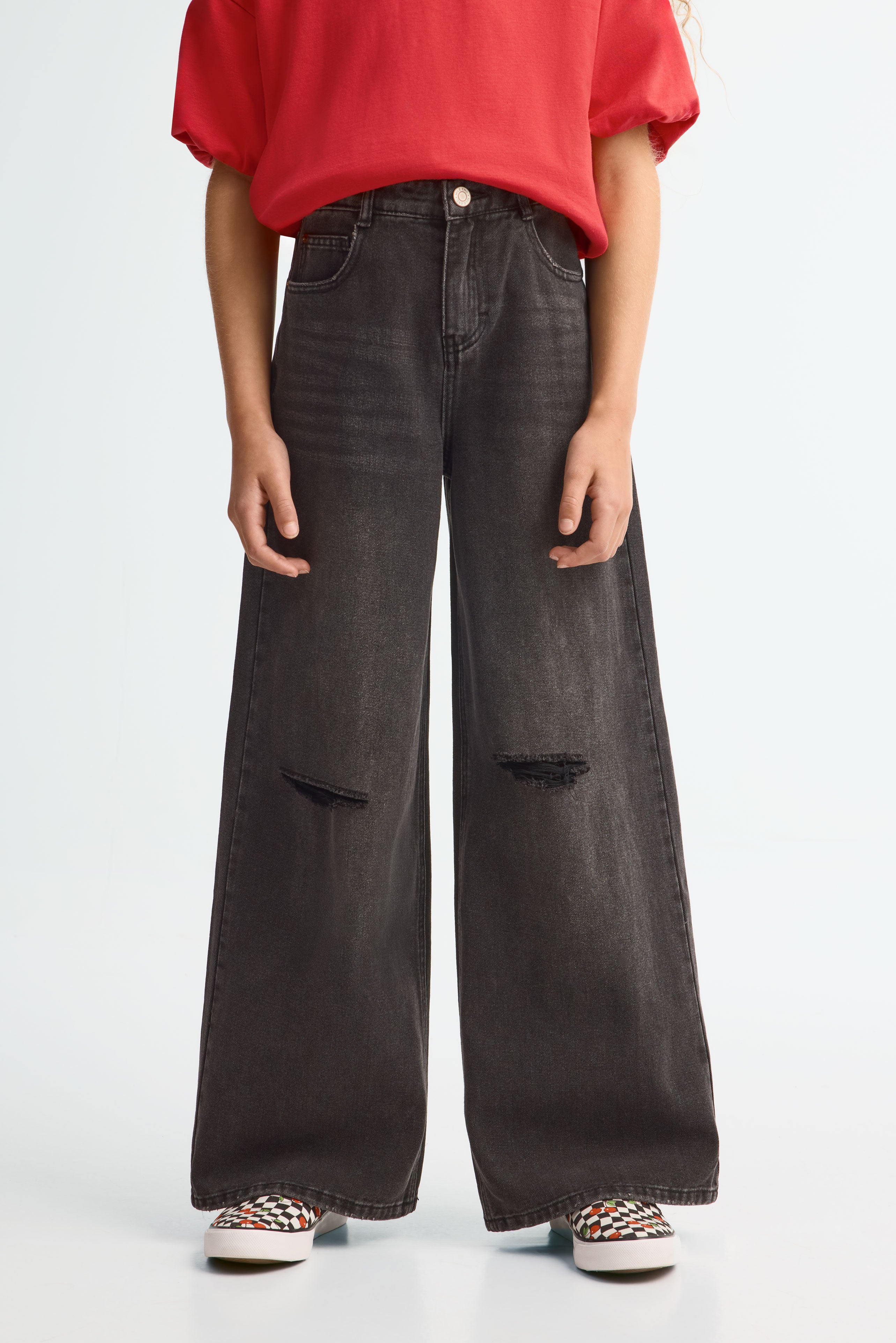 Jeans jambe large - Ado fille && NOIR
