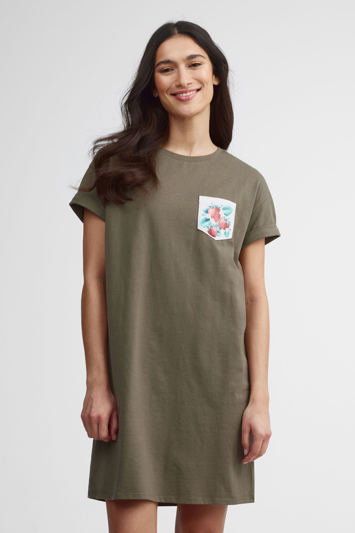 Robe t-shirt col rond coton - Femme && KAKI