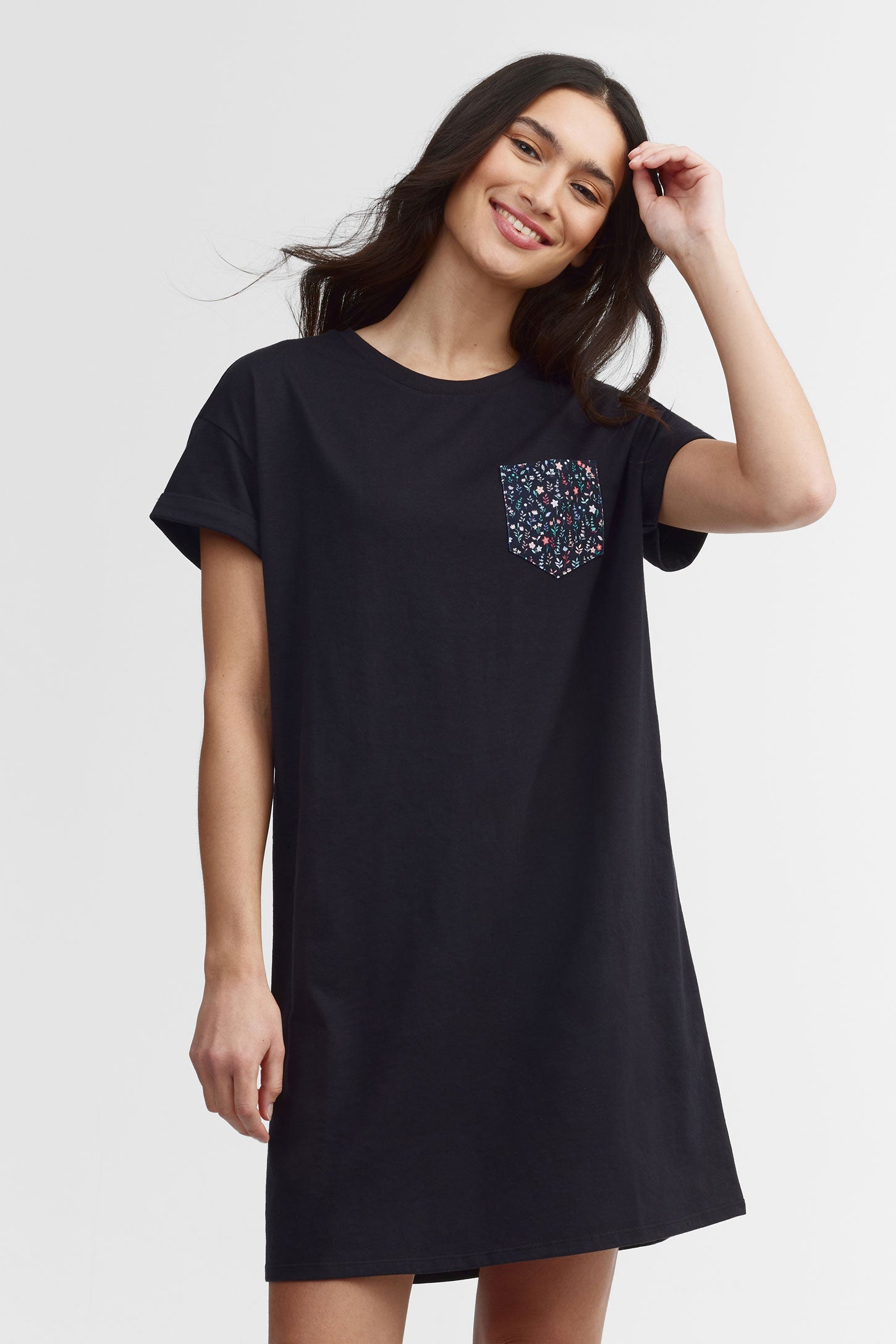 Robe t-shirt col rond coton - Femme && NOIR