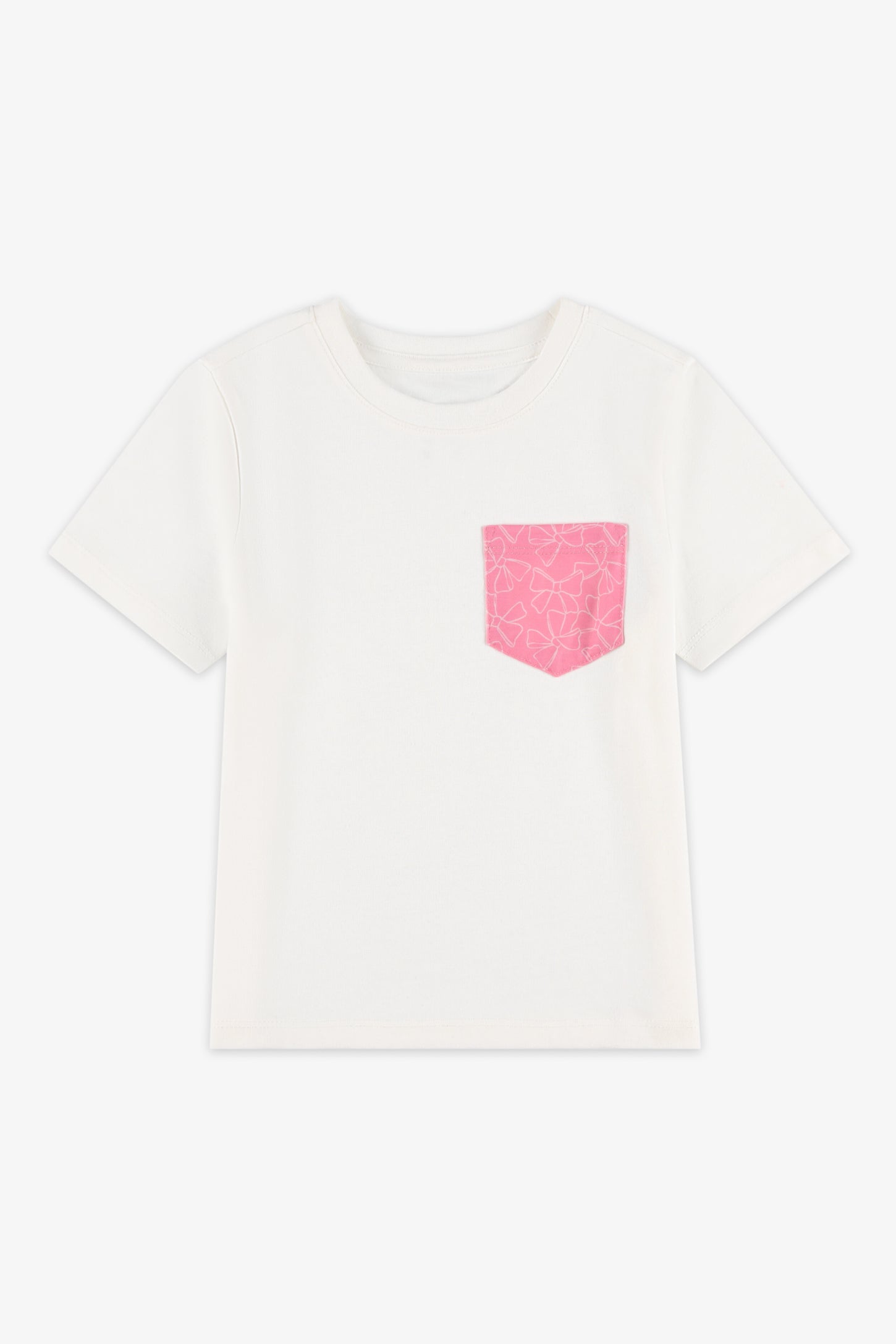 T-shirt col rond à poche, 2/20$ - Enfant fille && BLANC
