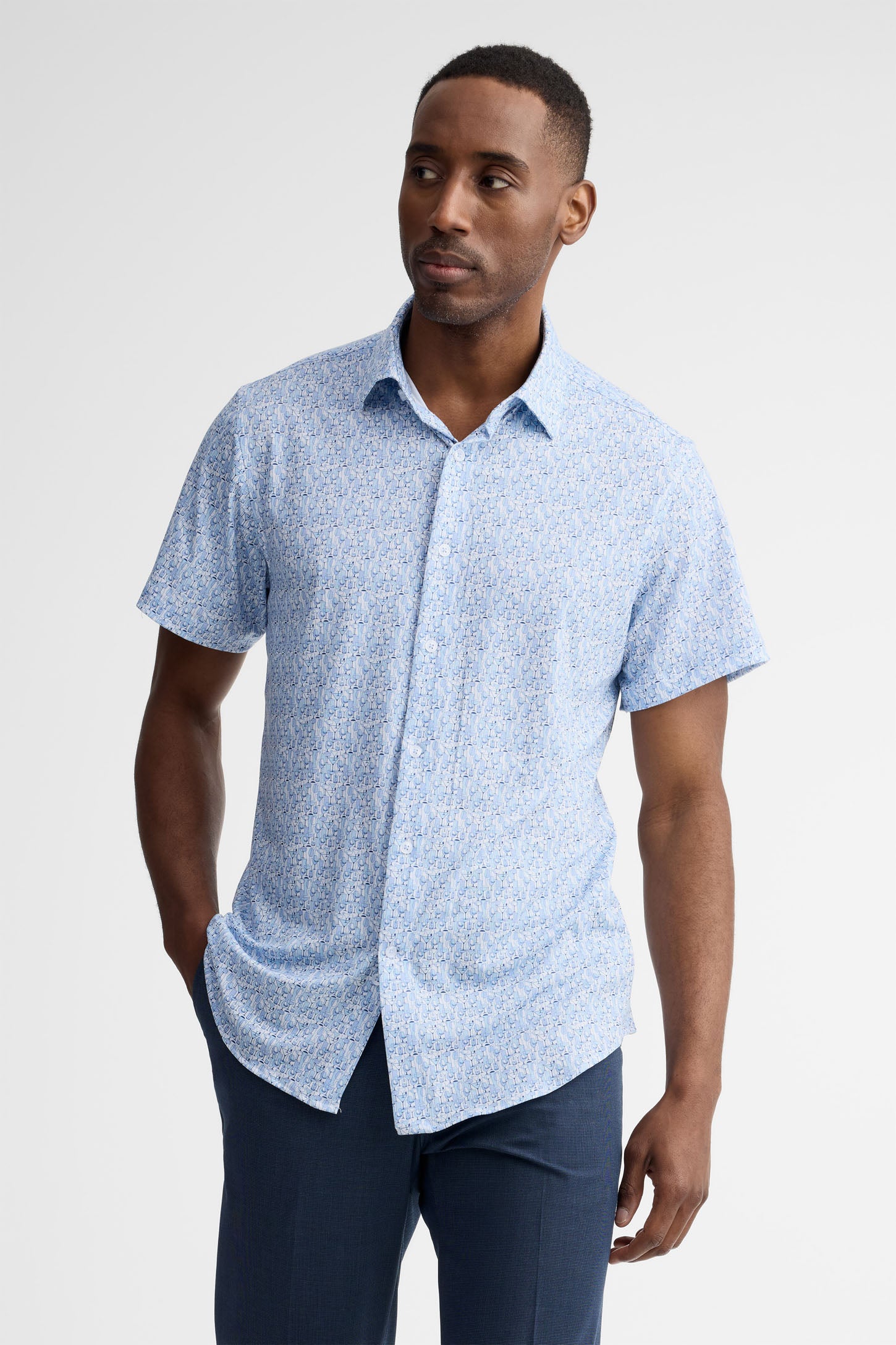 Chemise manches courtes extensible 4 sens - Homme && BLEU MULTI