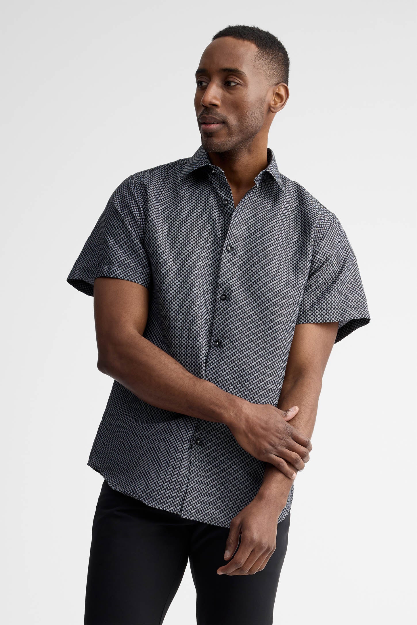 Chemise manches courtes coupe ajustée coton - Homme && NOIR/MULTI