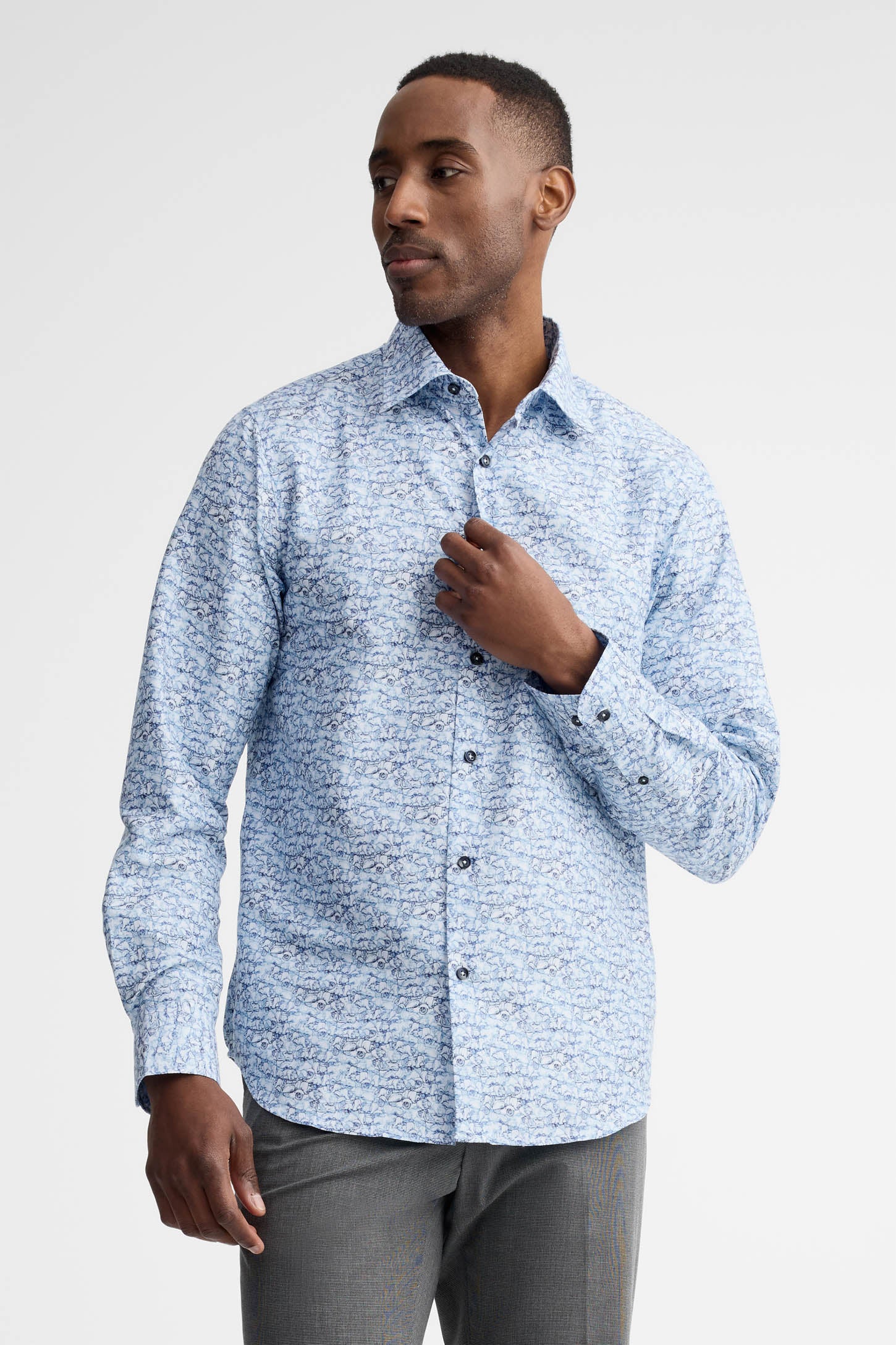 Chemise manches longes coupe ajustée coton - Homme && BLEU MULTI