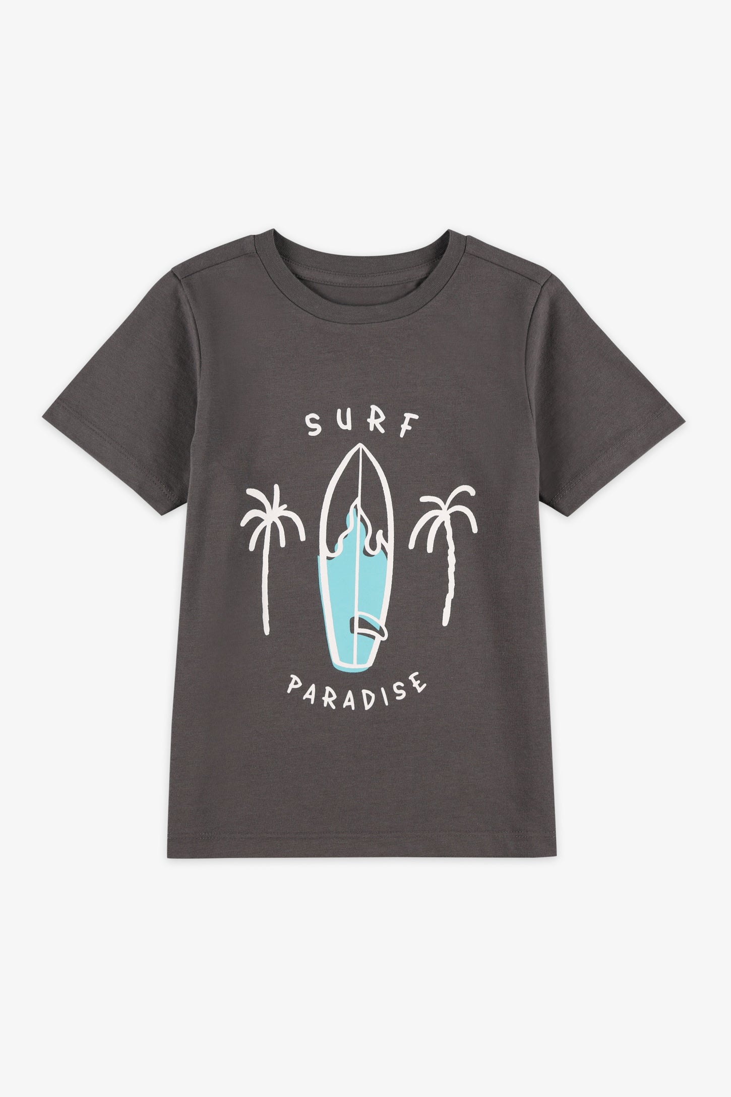 T-shirt col rond imprimé coton, 2/20$ - Enfant garçon && NOIR
