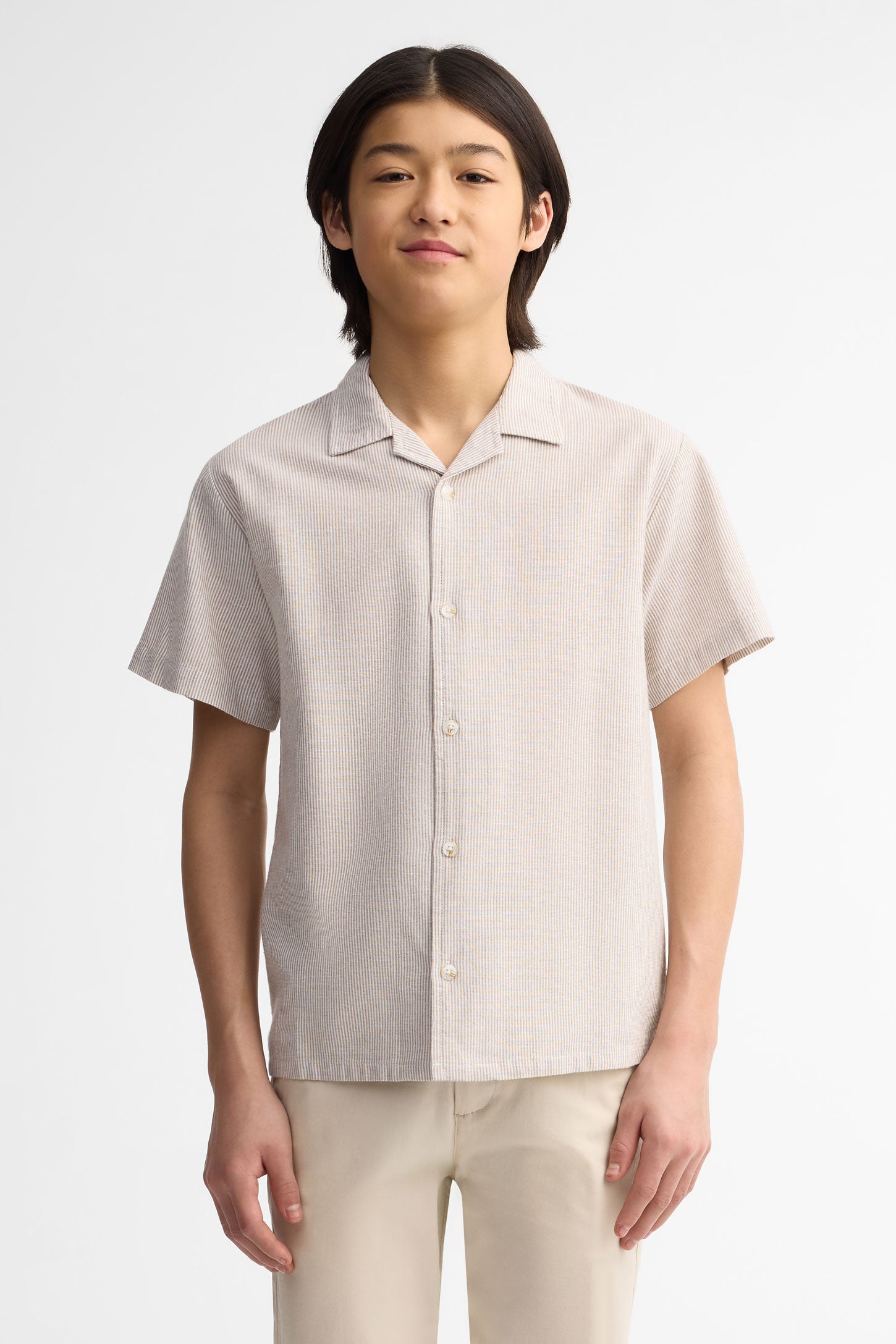Chemise manches courtes imprimée lin - Ado garçon && BEIGE/MULTI