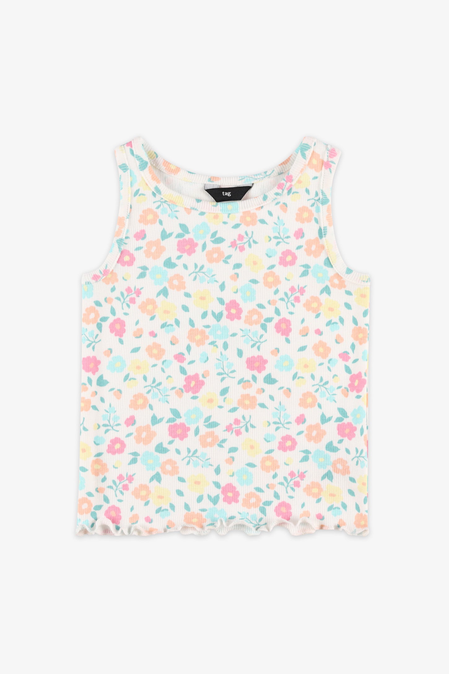 Camisole côtelée finitions laitue - Bébé fille && BLANC MULTI