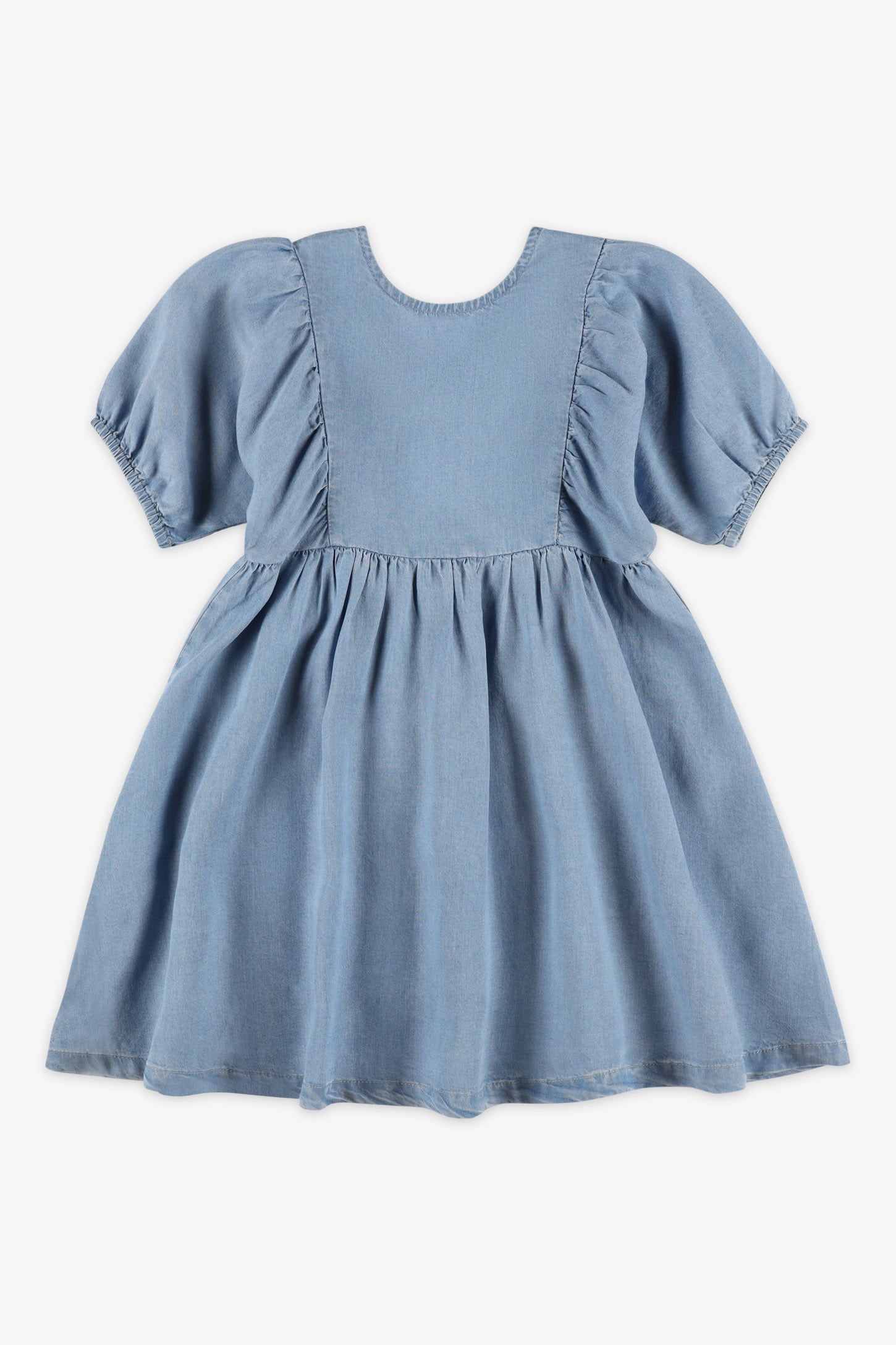 Robe manches courtes ballon lyocell - Enfant fille && BLEU PALE
