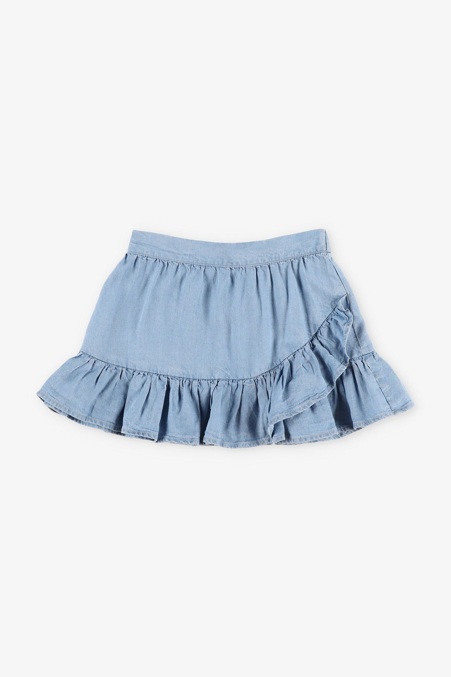 Jupe courte à volants lyocell - Enfant fille && BLEU PALE