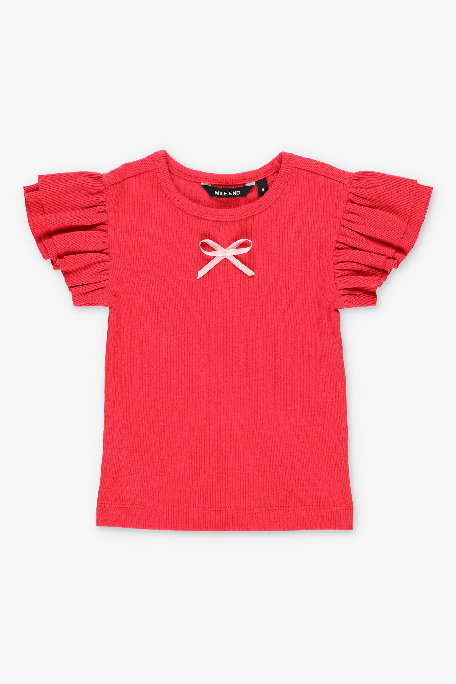 T-shirt côtelé manches volants - Enfant fille && ROUGE