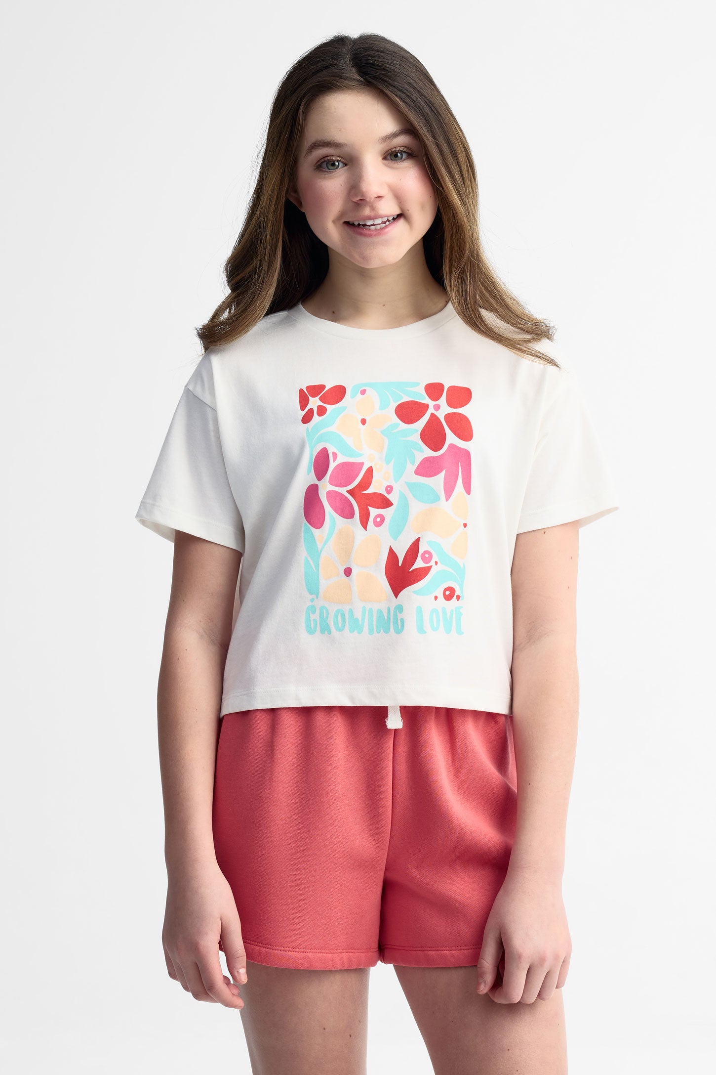 T-shirt écourté imprimé coton, 2/25$ - Ado fille && BLANC