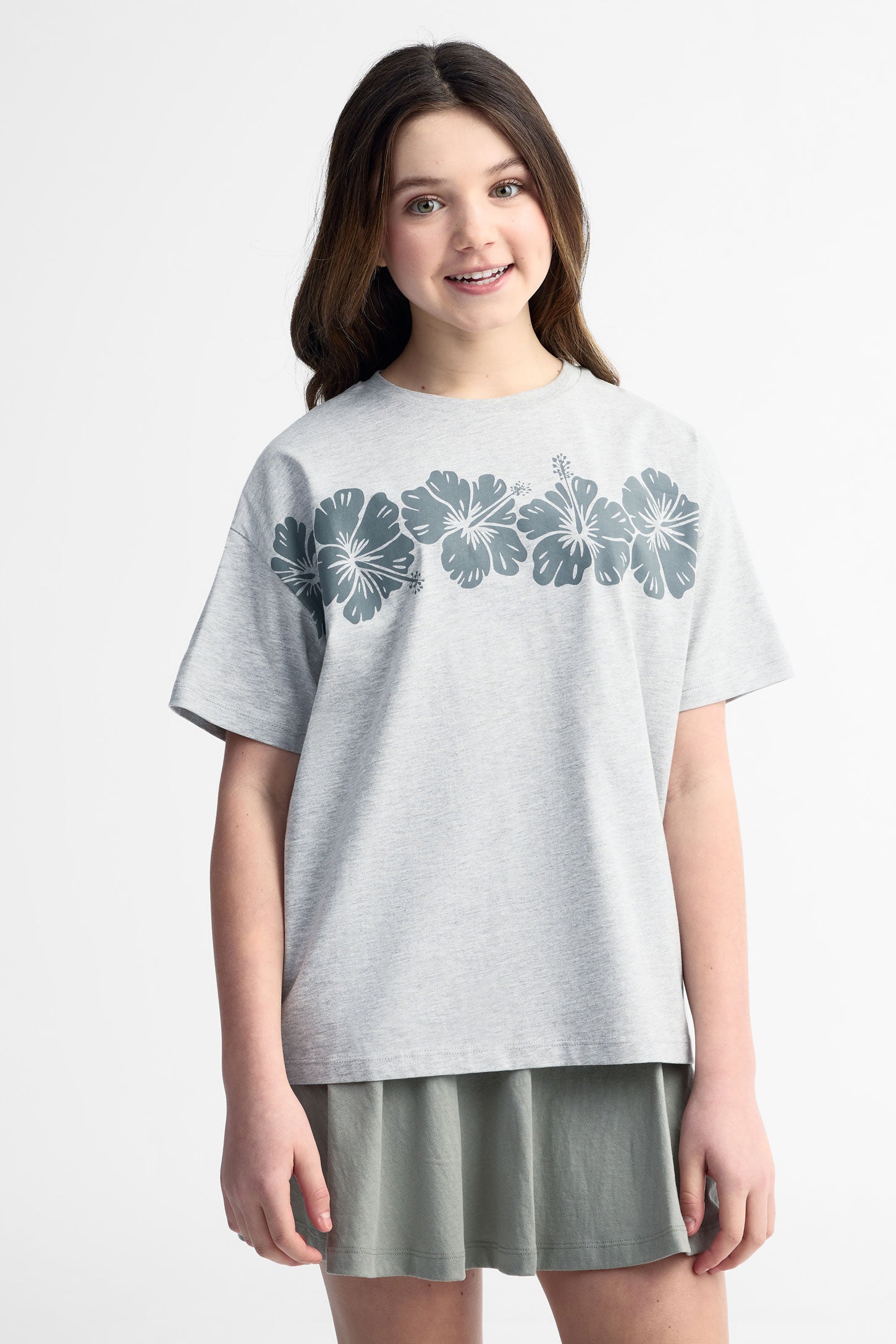 T-shirt surdimensionné imprimé coton, 2/25$ - Ado fille && GRIS MIXTE