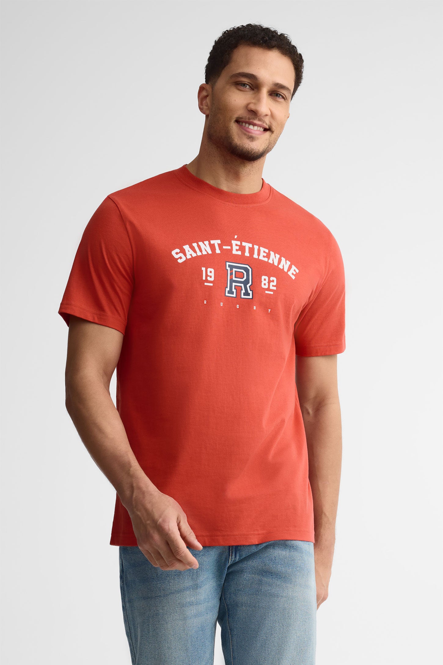 T-shirt col rond imprimé coton, 2/30$ - Homme && ROUGE