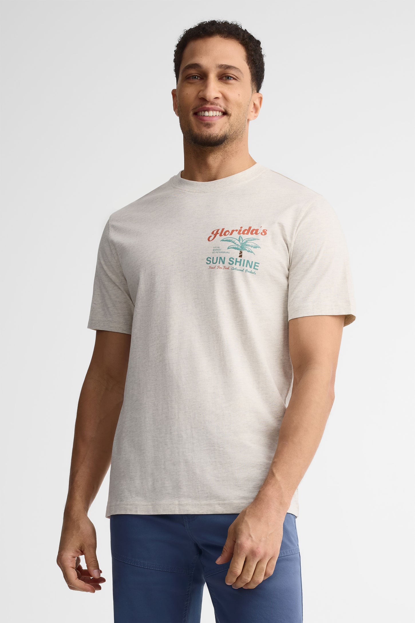 T-shirt col rond coton, 2/30$ - Homme && BEIGE/MULTI