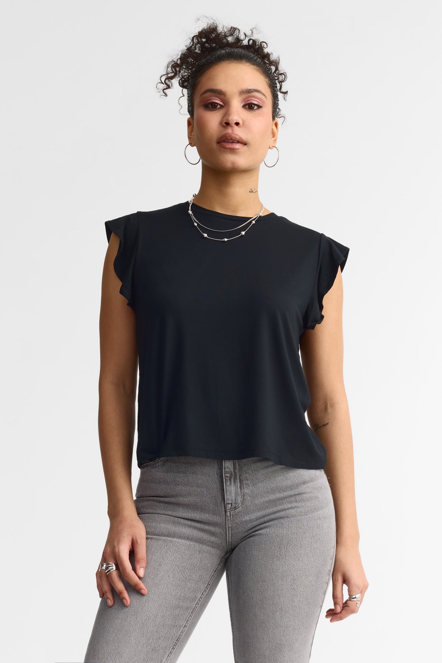 T-shirt manches courtes flottantes bambou - Femme && NOIR