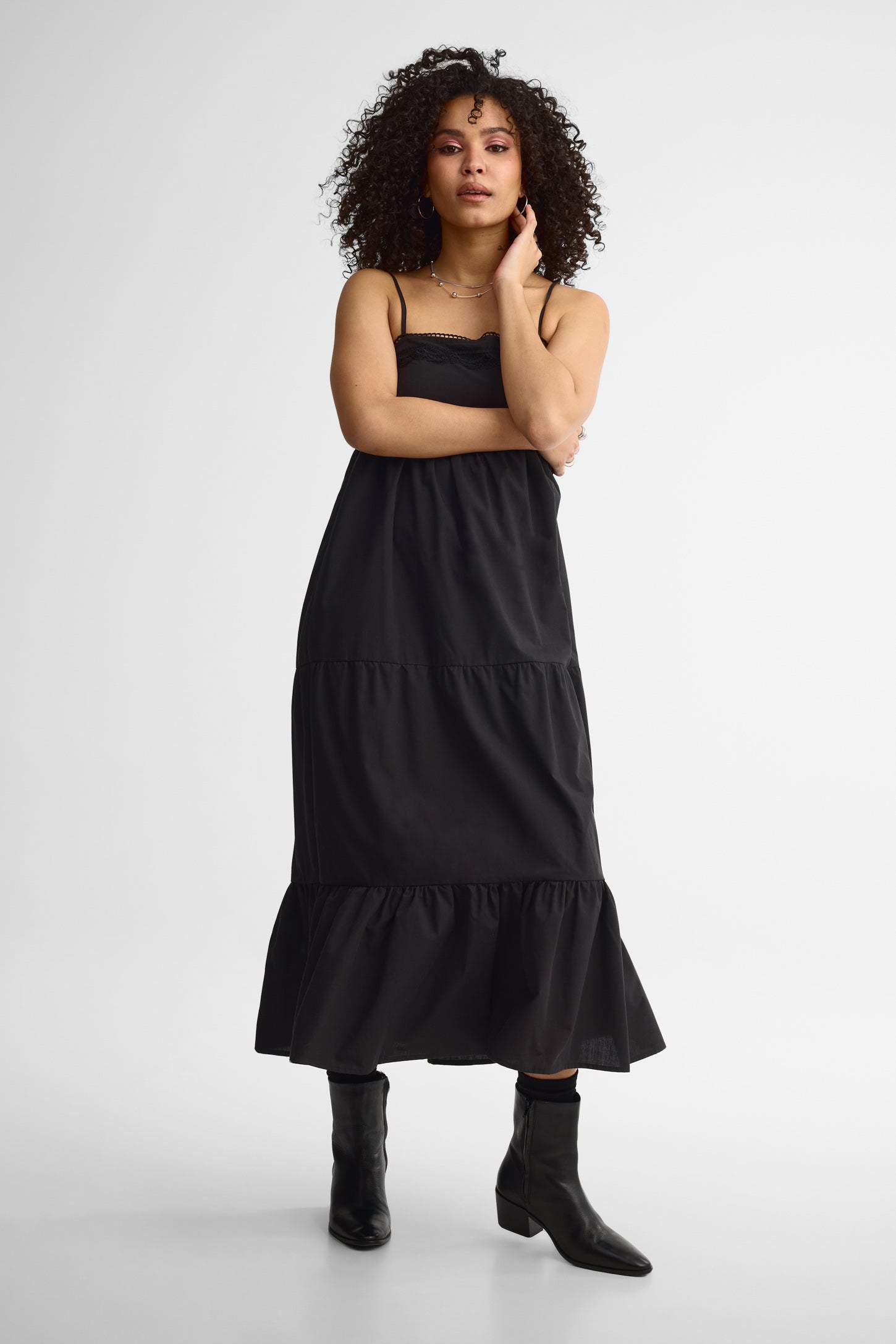 Robe maxi à bretelles coton - Femme && NOIR