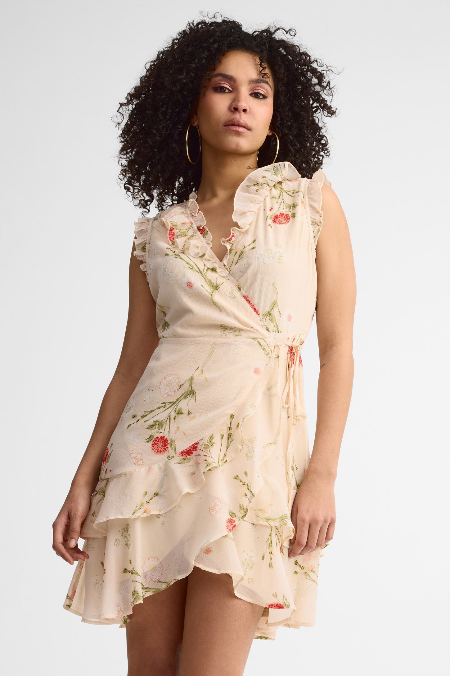 Robe cache-cœur à volants - Femme && ROSE MULTI