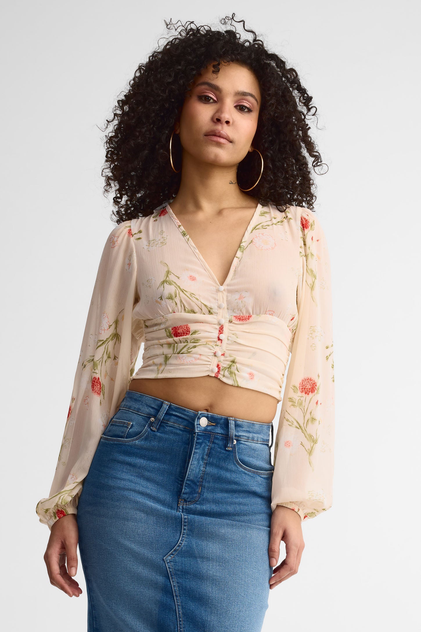 Blouse Courte Fleurie à Manches Courtes Morgan Taille 34 - Femme Neuf Sans Étiquettes - Jamais Portée