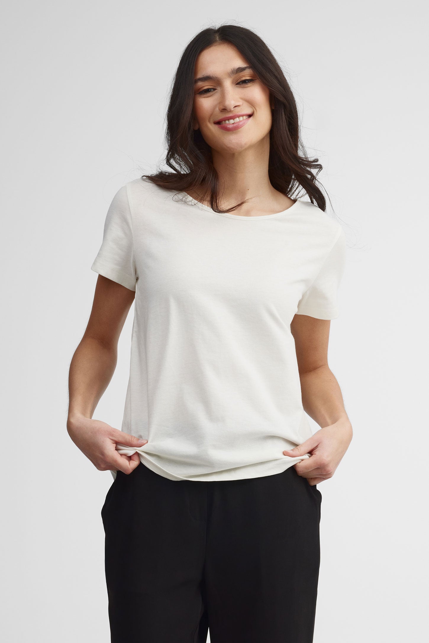 T-shirt col rond coupe ample coton - Femme && BEIGE