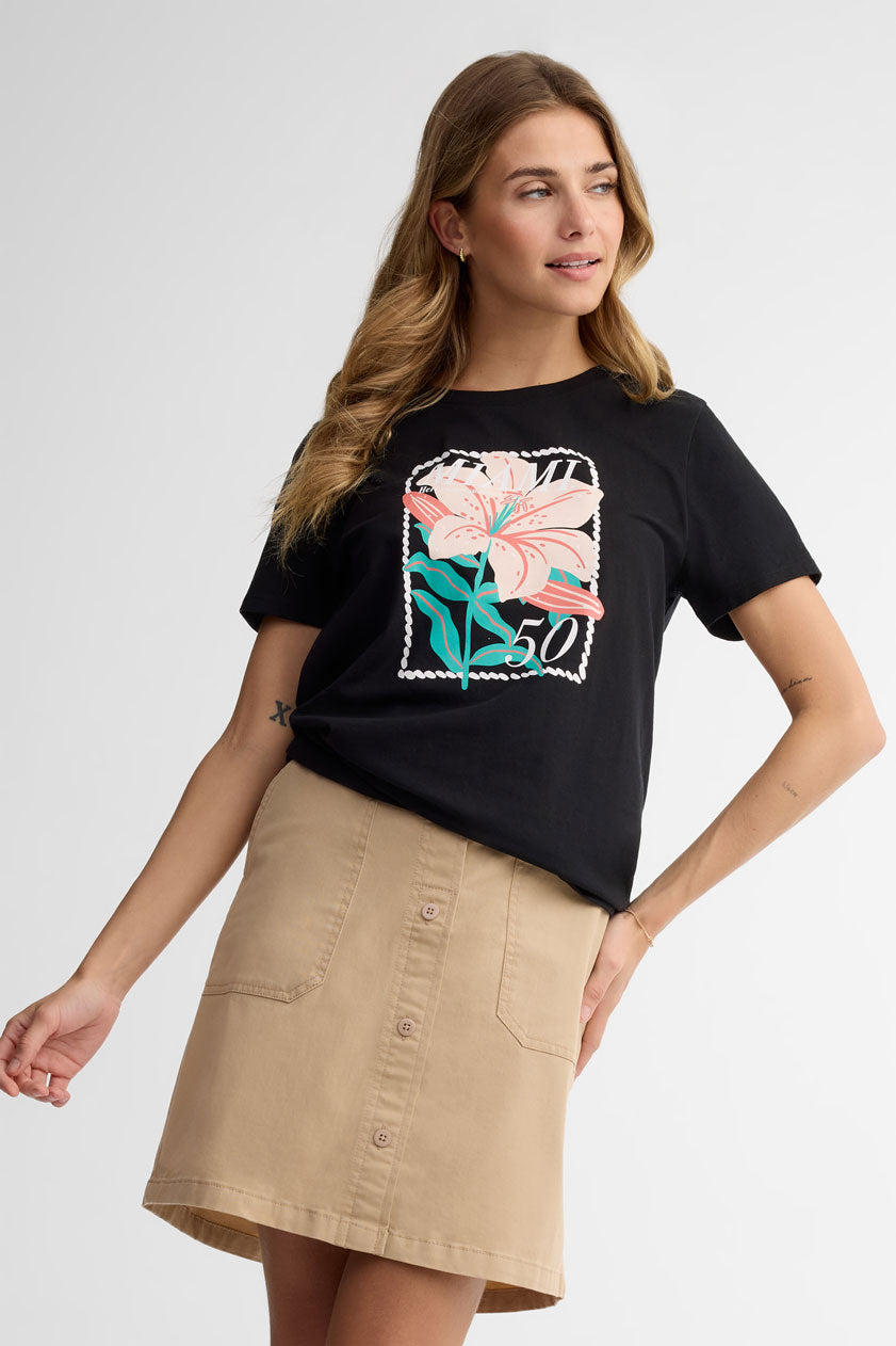 T-shirt col rond coton, 2/30$ - Femme && NOIR